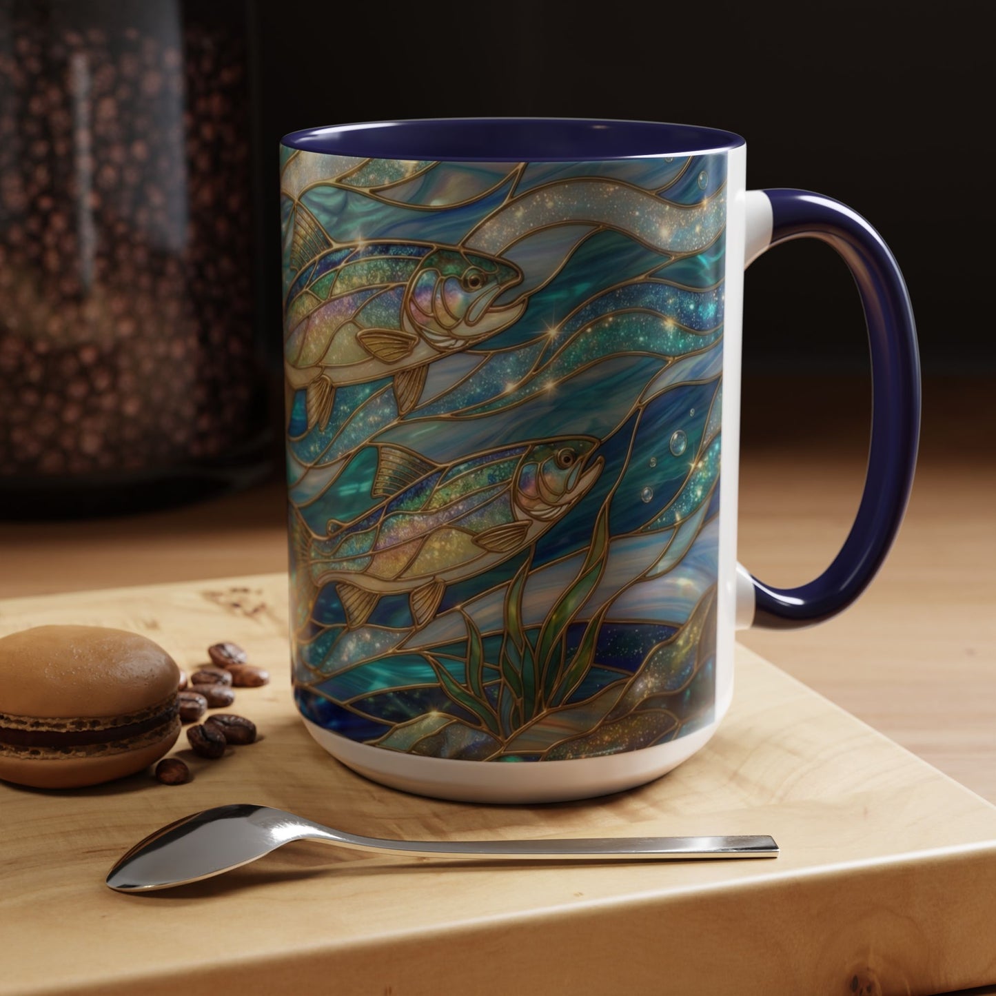 Stained Glass Fish Mug, Fishing Coffee Mug, Trout Art Mug, Fisherman Gift Cup, Wildlife Nature Mug, Angler Gift Mug