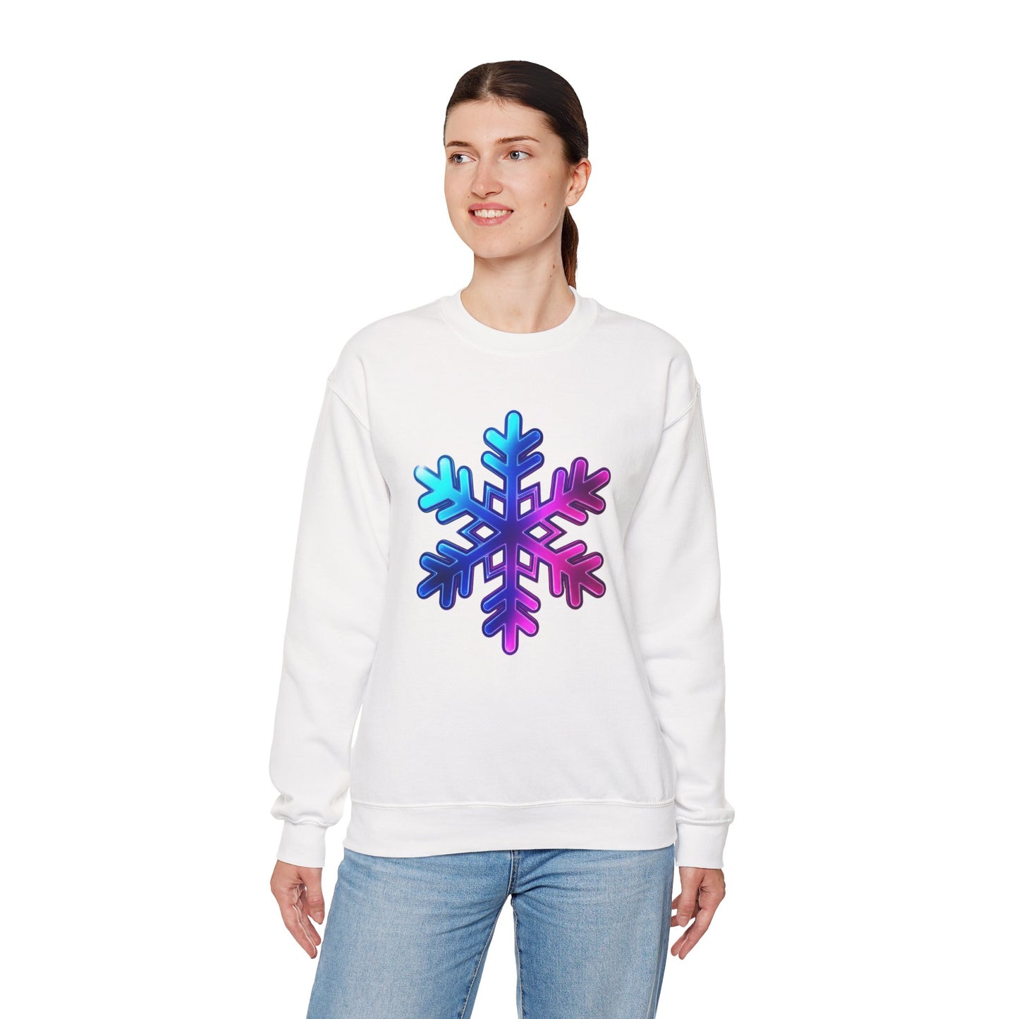 Blue Pink Gradient Snowflake Sweatshirt, Winter Aesthetic Pullover, Cozy Christmas Crewneck, Festive Holiday Sweater Gift for Her or Him