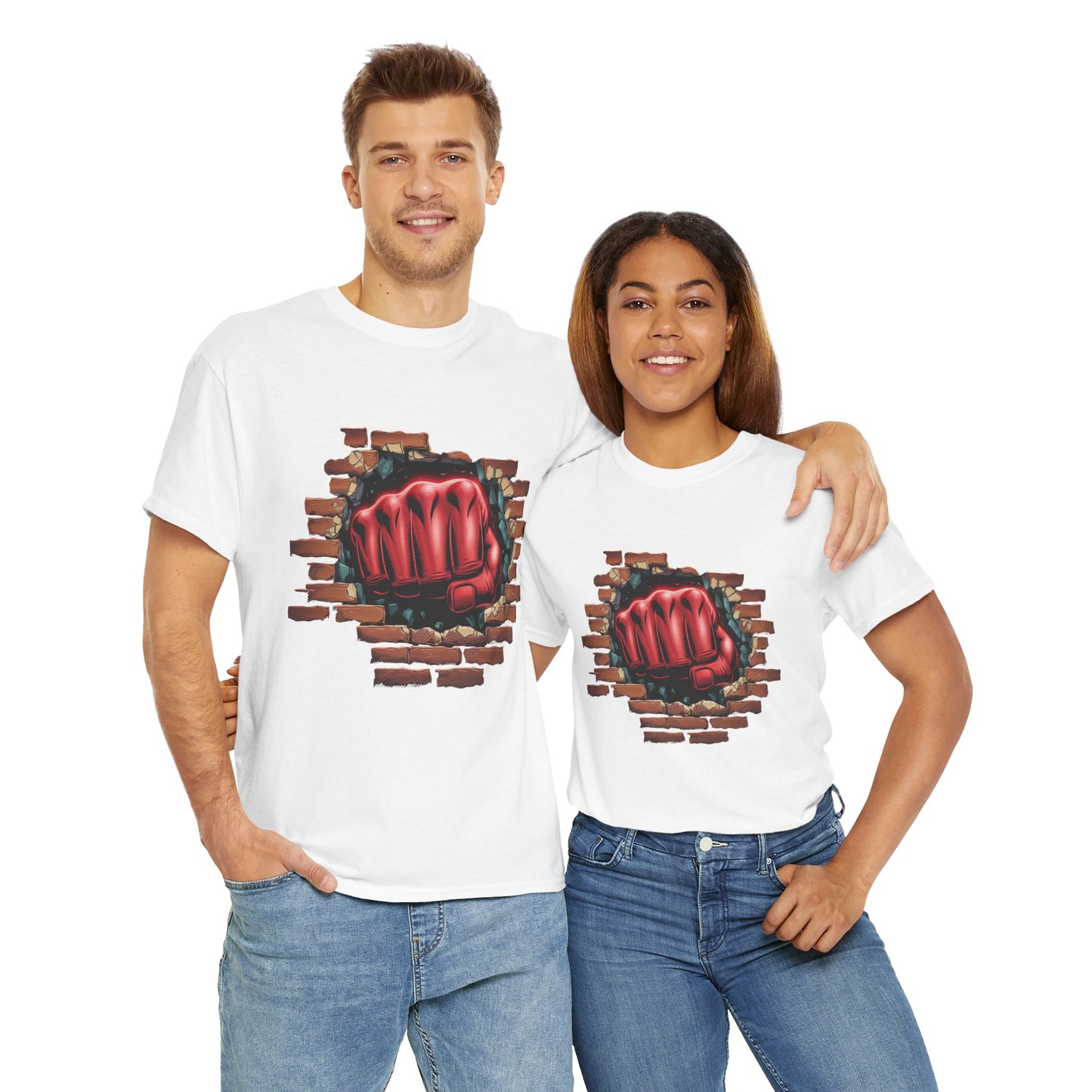 Impact Fist Graphic T-Shirt – Punch Through Brick Wall Design | Bold Streetwear Tee for Fighters, Gym & Edge-Lovers