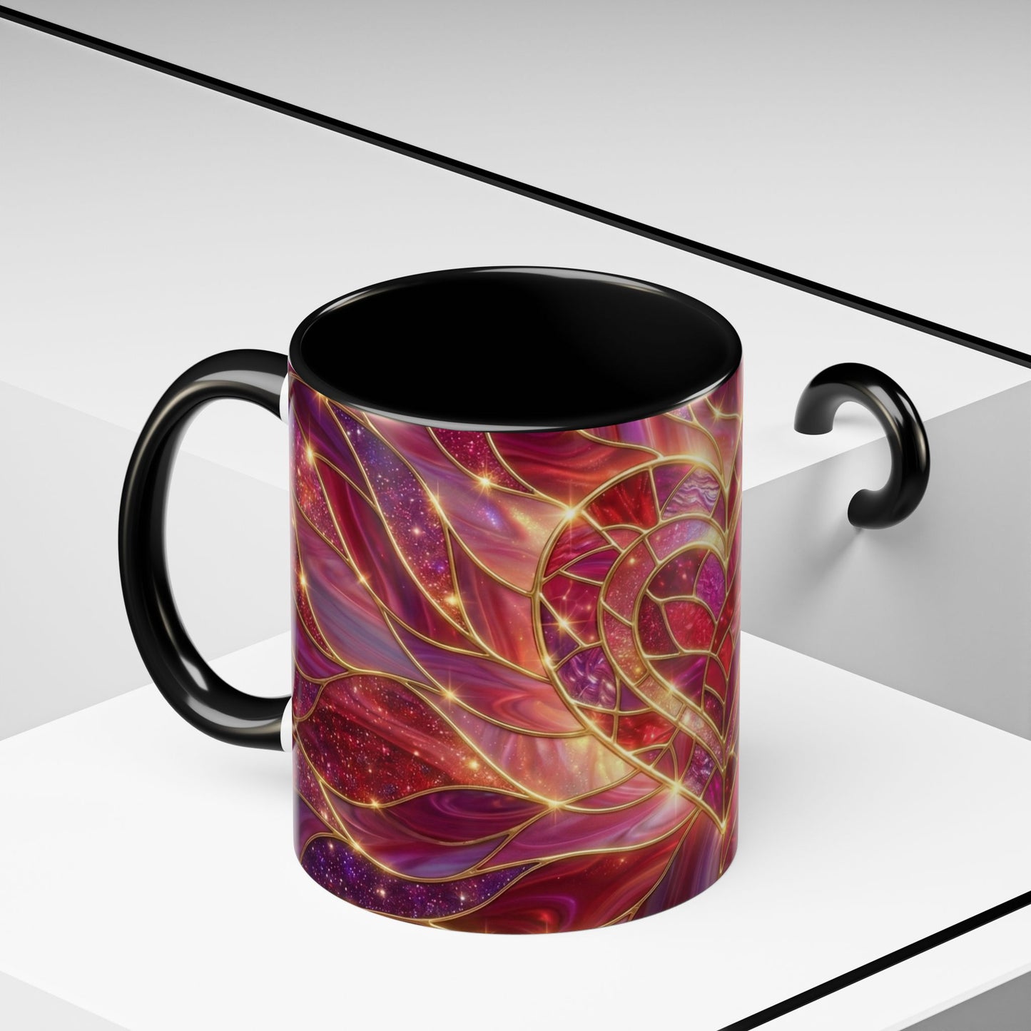 Stained Glass Heart Mug, Valentine Coffee Mug, Romantic Love Mug, Pink Red Ceramic Cup, Gift For Her, Anniversary Gift Mug