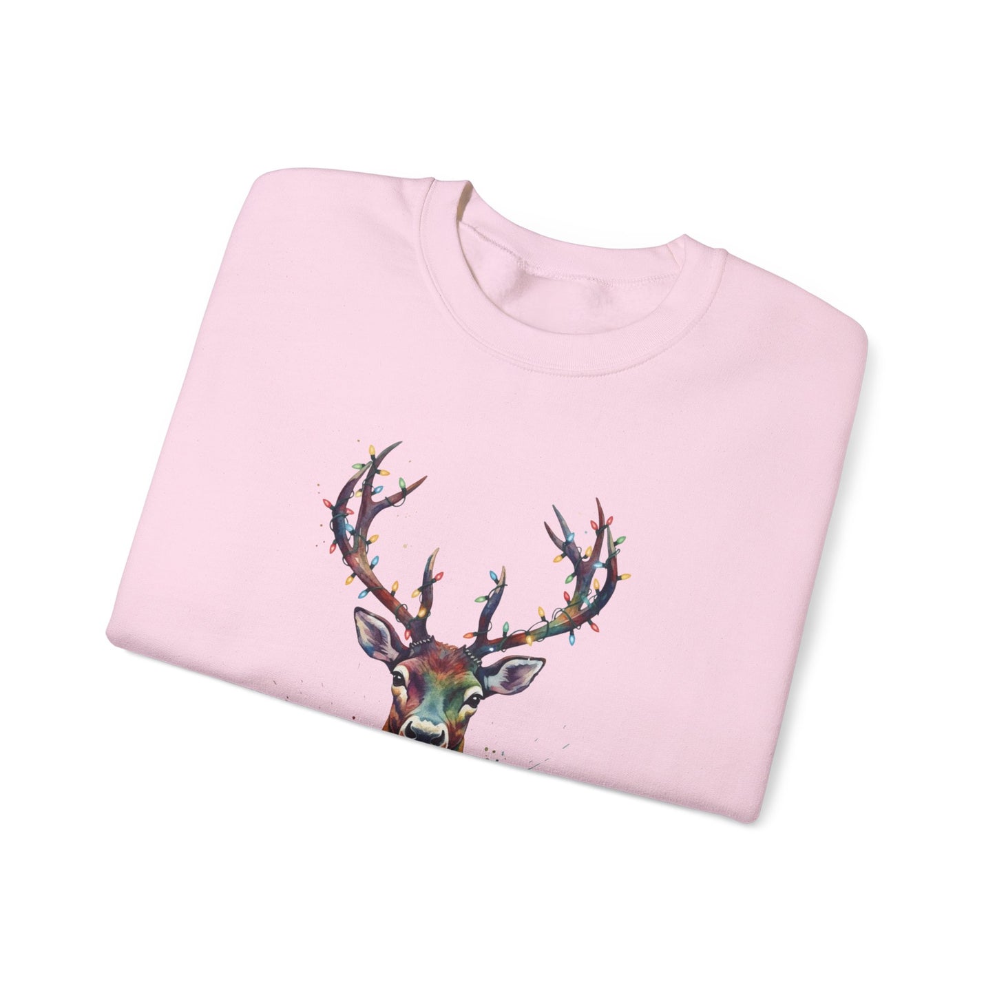 Colorful Reindeer Christmas Sweatshirt, Holiday Deer Lights Sweater, Watercolor Winter Crewneck, Festive Cozy Gift For Him Or Her