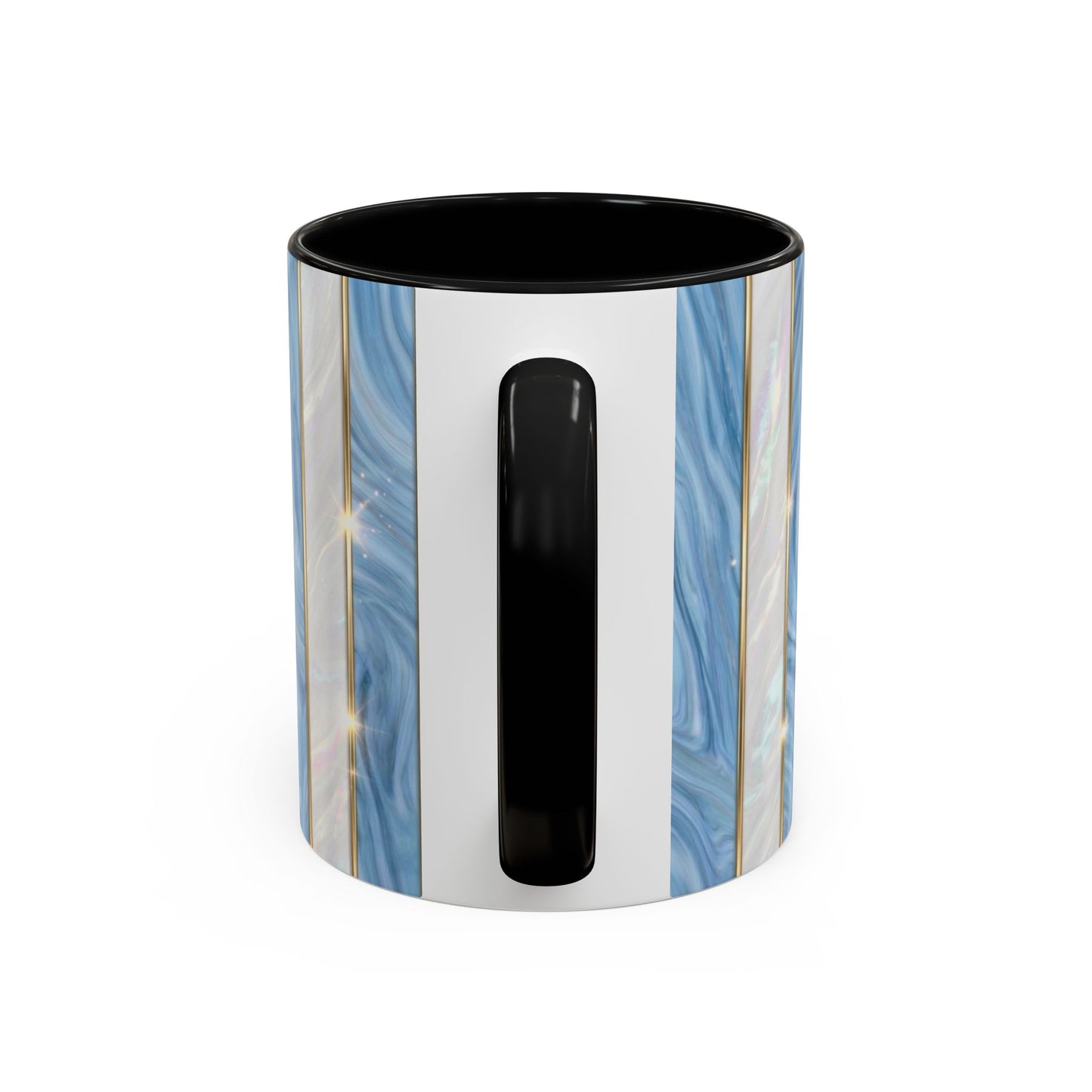Faux Stained Glass Mug, Blue Pearlescent Coffee Cup, Art Deco Stained Glass Decor, Elegant Gold Stripe Teacup, Unique Art Gift For Her