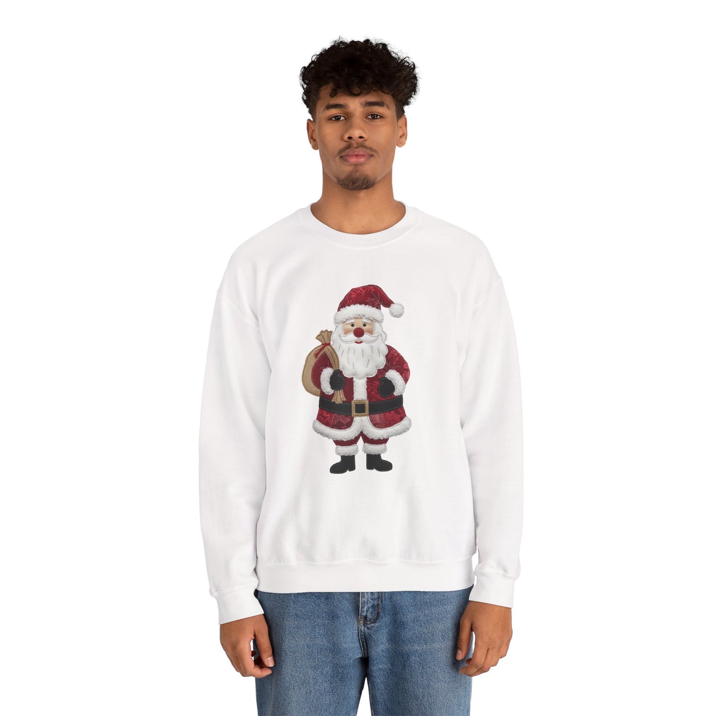 Faux patchwork Santa sweatshirt, Christmas Santa crewneck, cozy holiday sweater, vintage Santa pullover, festive winter sweatshirt, Xmas gift