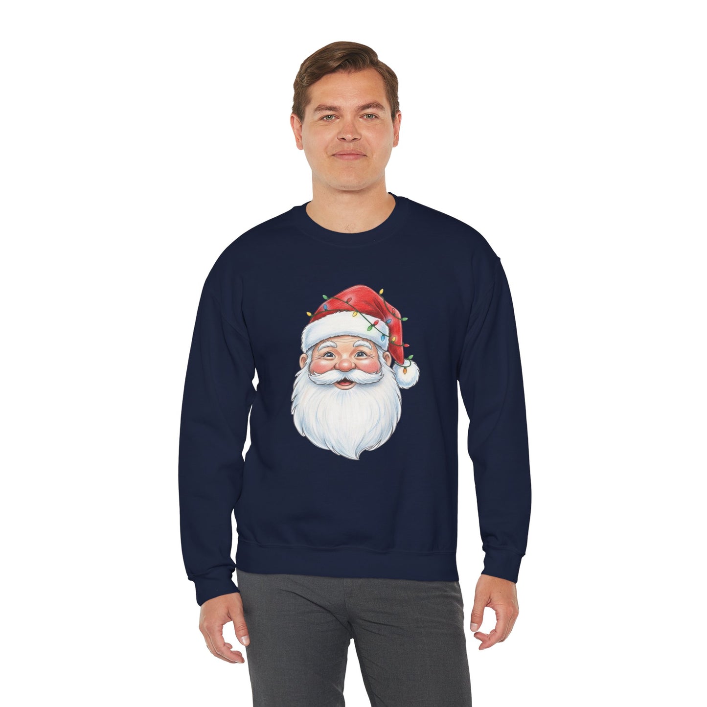 Santa Claus Christmas Sweatshirt, Vintage Santa Crewneck, Holiday Santa Face Sweater, Cute Christmas Lights Santa Shirt, Funny Xmas Sweatshirt