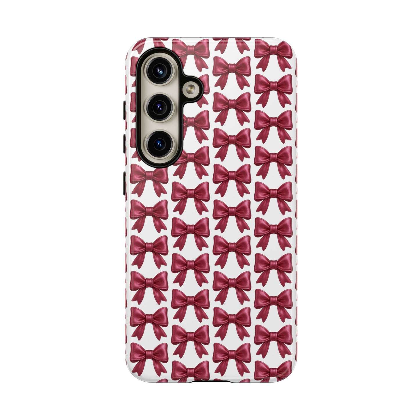 Coquette Samsung Case - Burgundy Bow Pattern Phone Cover, Girly Soft Aesthetic Gift, Cute Galaxy Case for Her