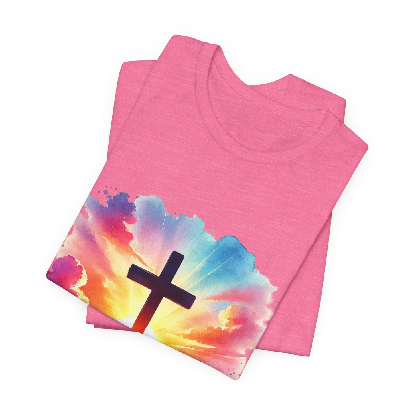 Faith Cross Sunburst Christian Tee | Inspirational Christian T-Shirt | Colorful Sunrise Cross Shirt | Faith Gifts for Women Men