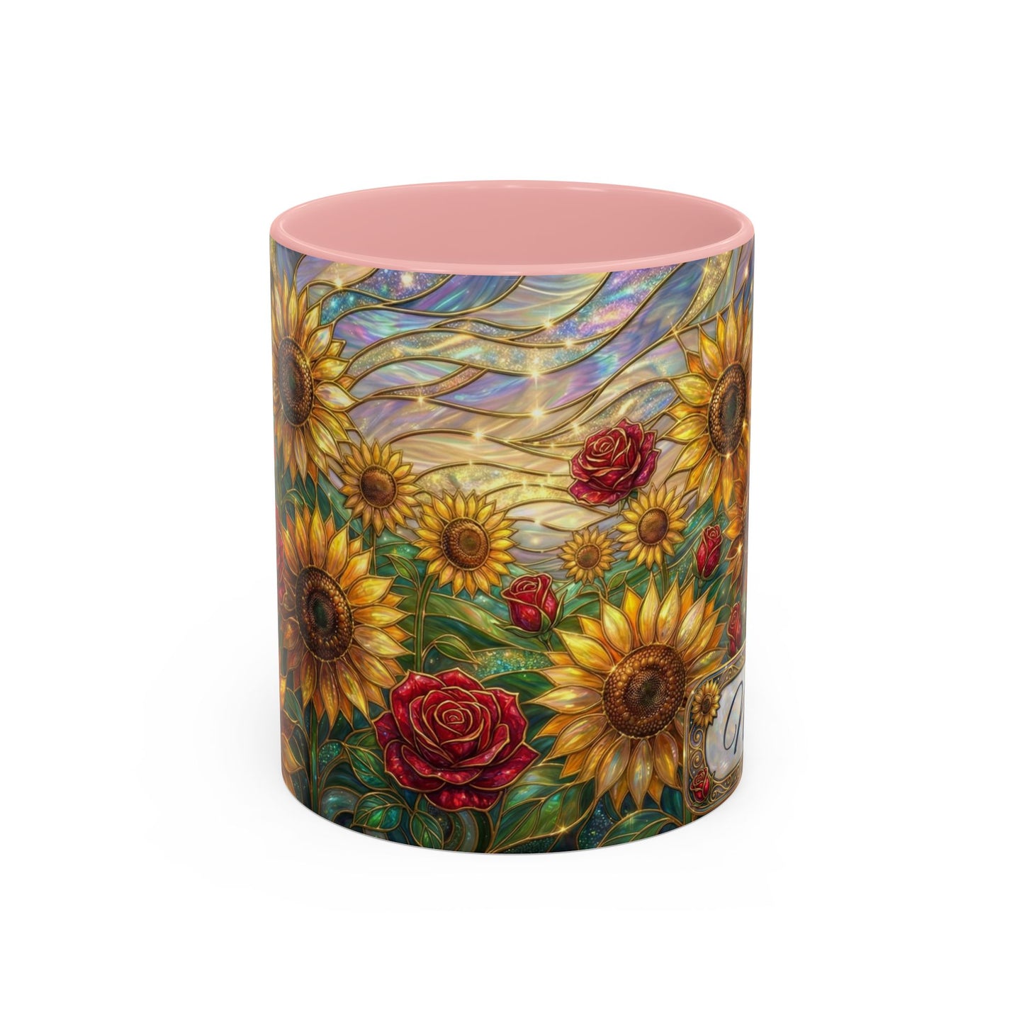 Personalized Stained Glass Sunflower Mug, Custom Red Rose Floral Coffee Cup, Celestial Night Sky Botanical Teacup, Gift For Flower Lover