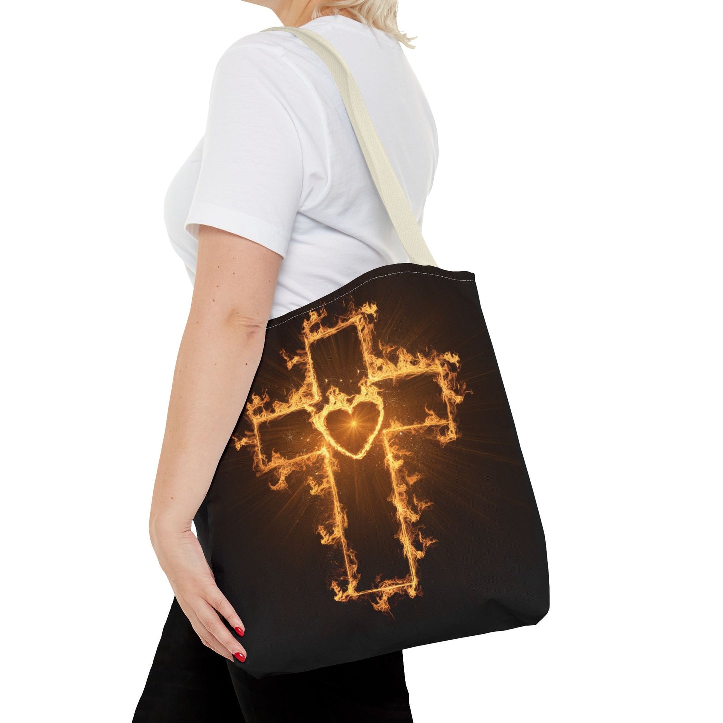 Stylish Flame Cross Tote Bag - Faith-Inspired Fashion