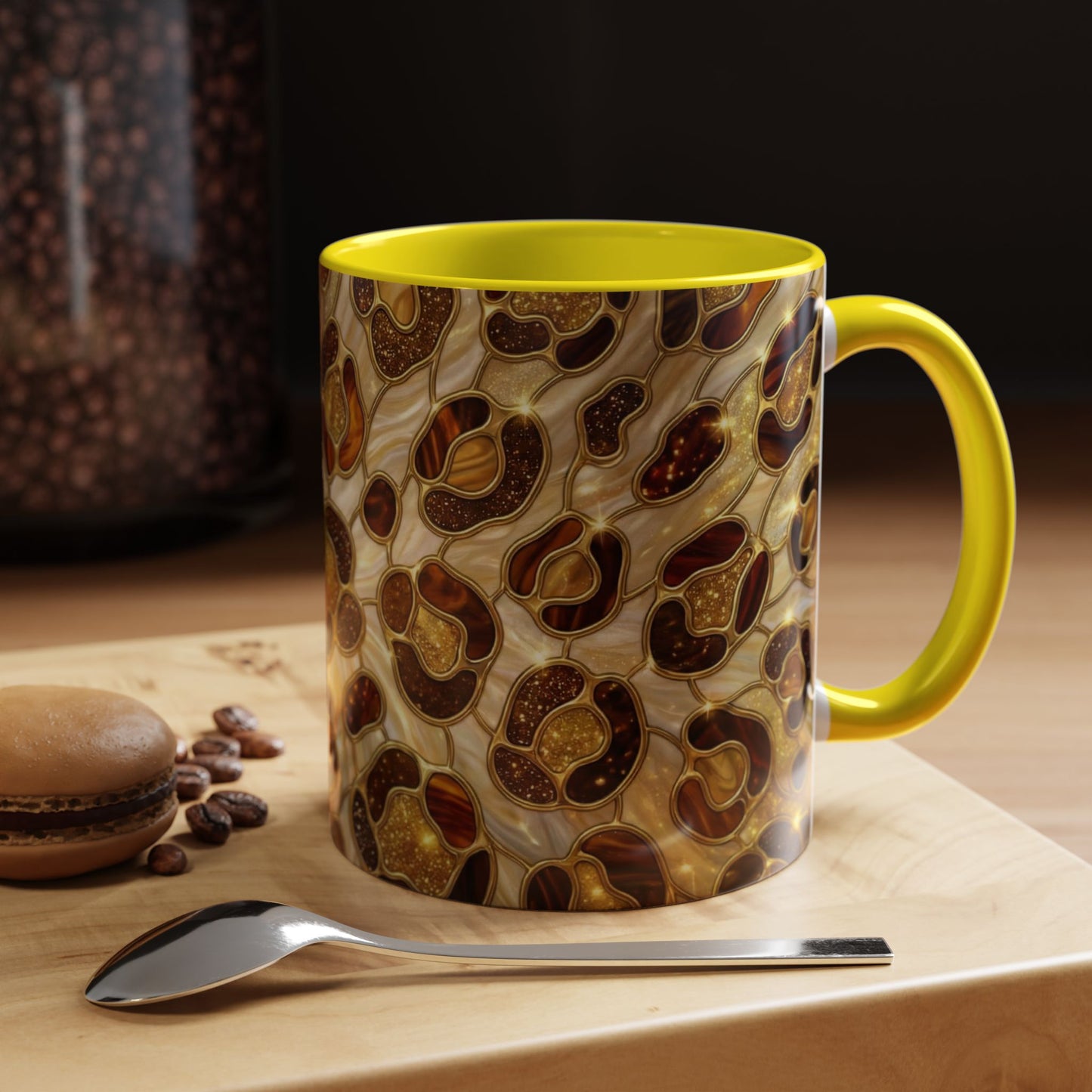 Stained Glass Leopard Print Mug, Gold Cheetah Coffee Cup, Luxury Animal Print Gift, Glam Mosaic Tea Mug, Trendy Desk Decor For Her Gifts