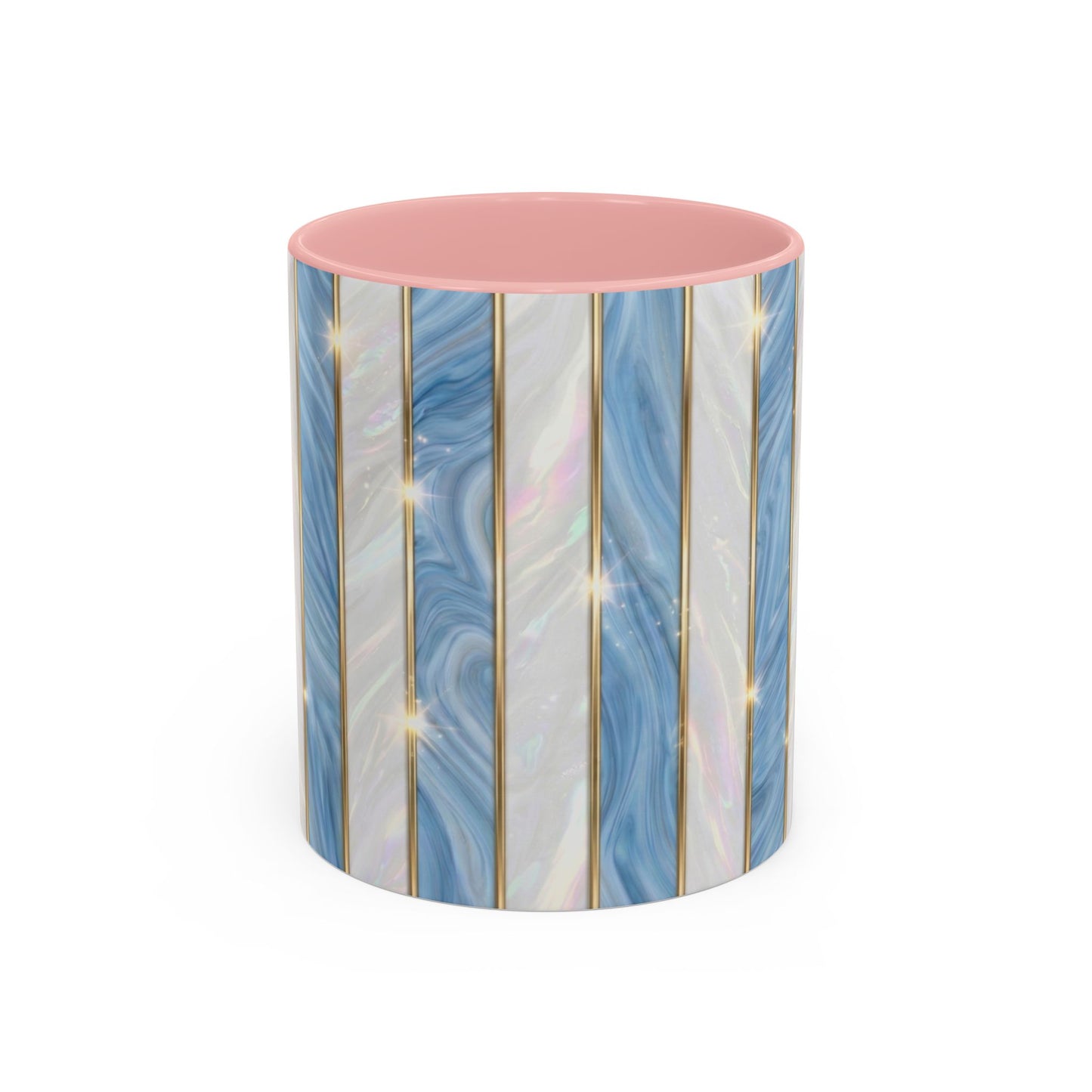 Faux Stained Glass Mug, Blue Pearlescent Coffee Cup, Art Deco Stained Glass Decor, Elegant Gold Stripe Teacup, Unique Art Gift For Her