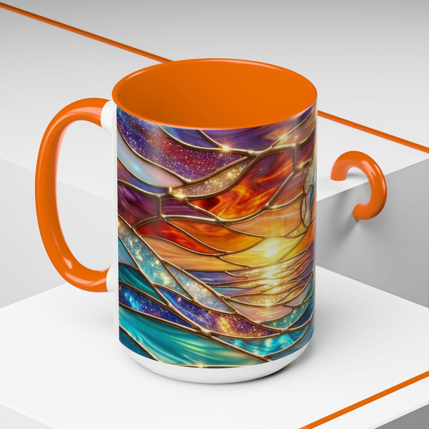 Stained Glass Wave Mug, Cosmic Ocean Coffee Cup, Celestial Sunrise Tea Mug, Surfer Beach Decor Gift, Starry Sea Art, Ocean Lover Cup