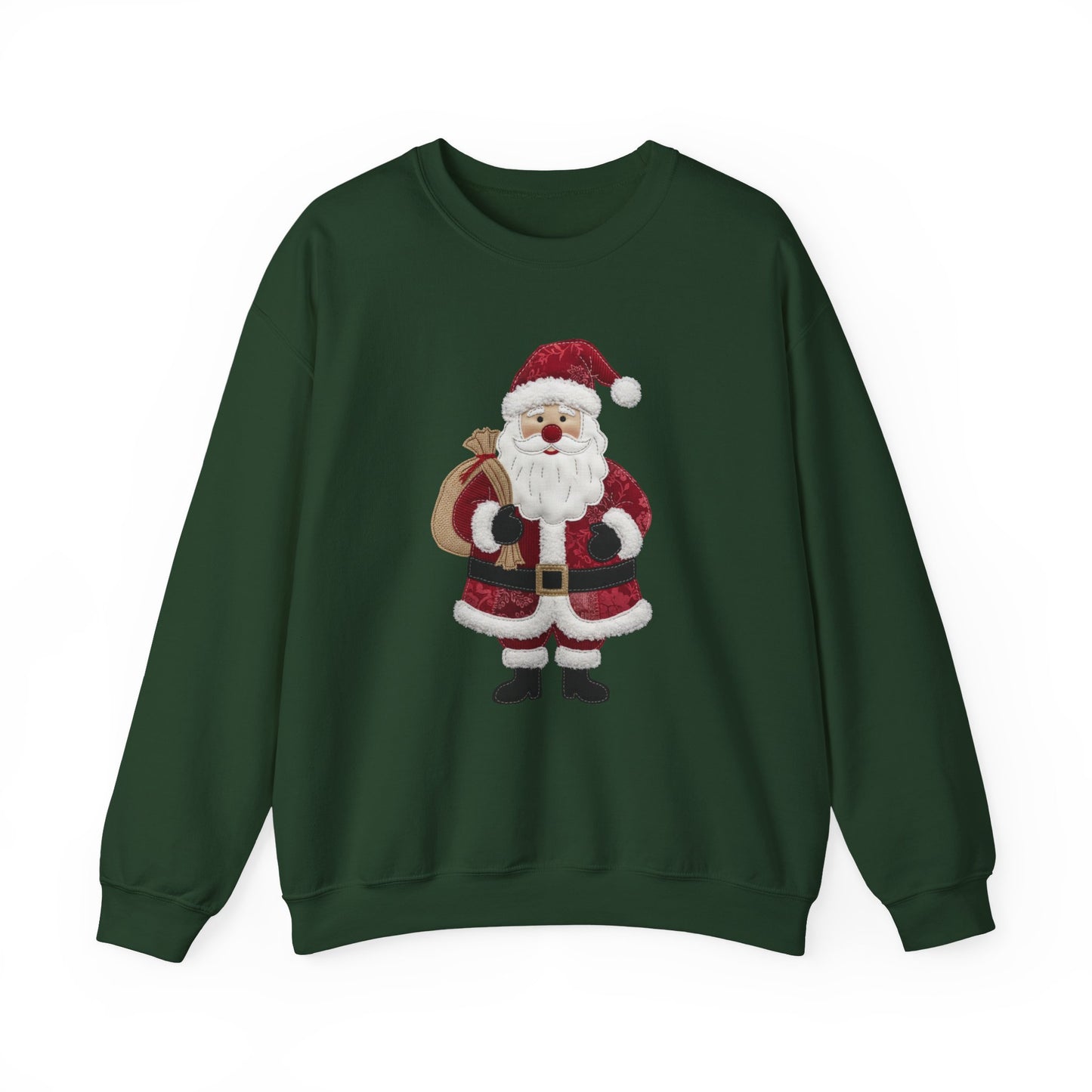 Faux patchwork Santa sweatshirt, Christmas Santa crewneck, cozy holiday sweater, vintage Santa pullover, festive winter sweatshirt, Xmas gift