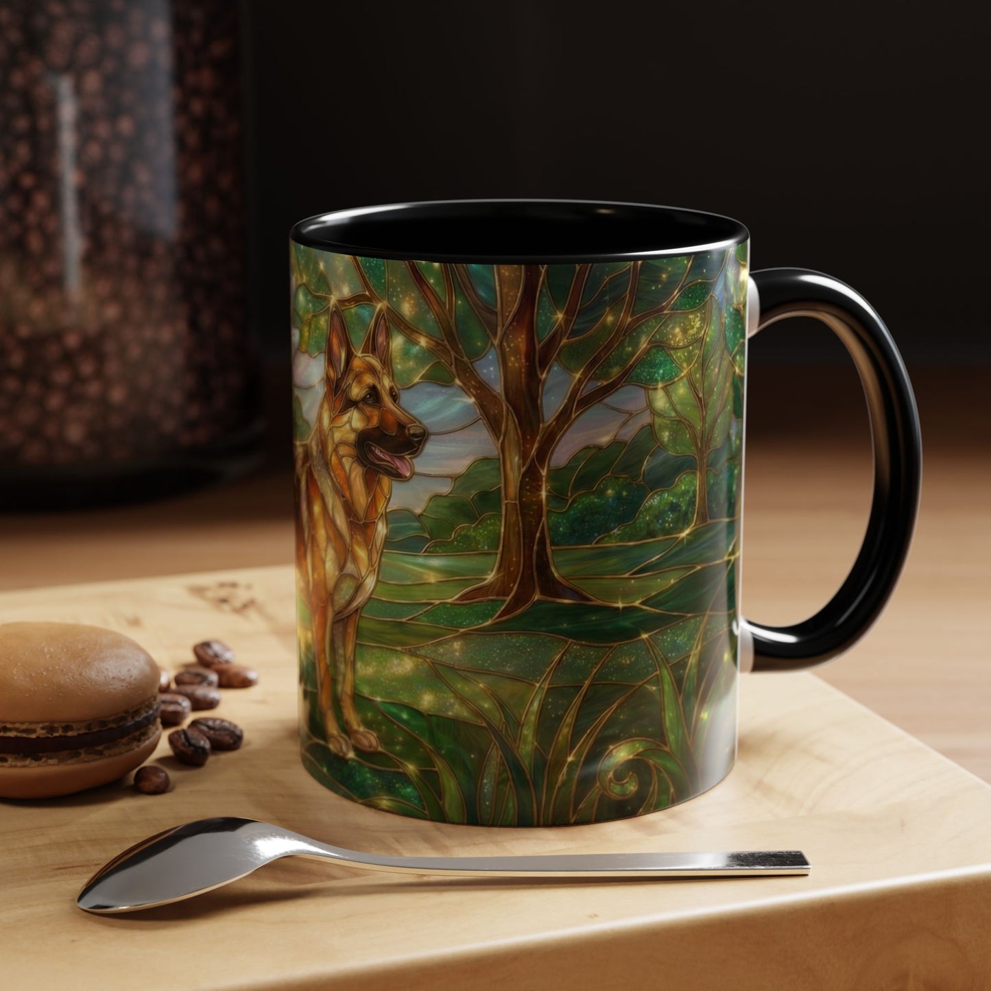 German Shepherd Mug, Stained Glass Dog Coffee Mug, German Shepherd Art Cup, Dog Lover Gift, Pet Memorial Mug, Colorful Dog Mug