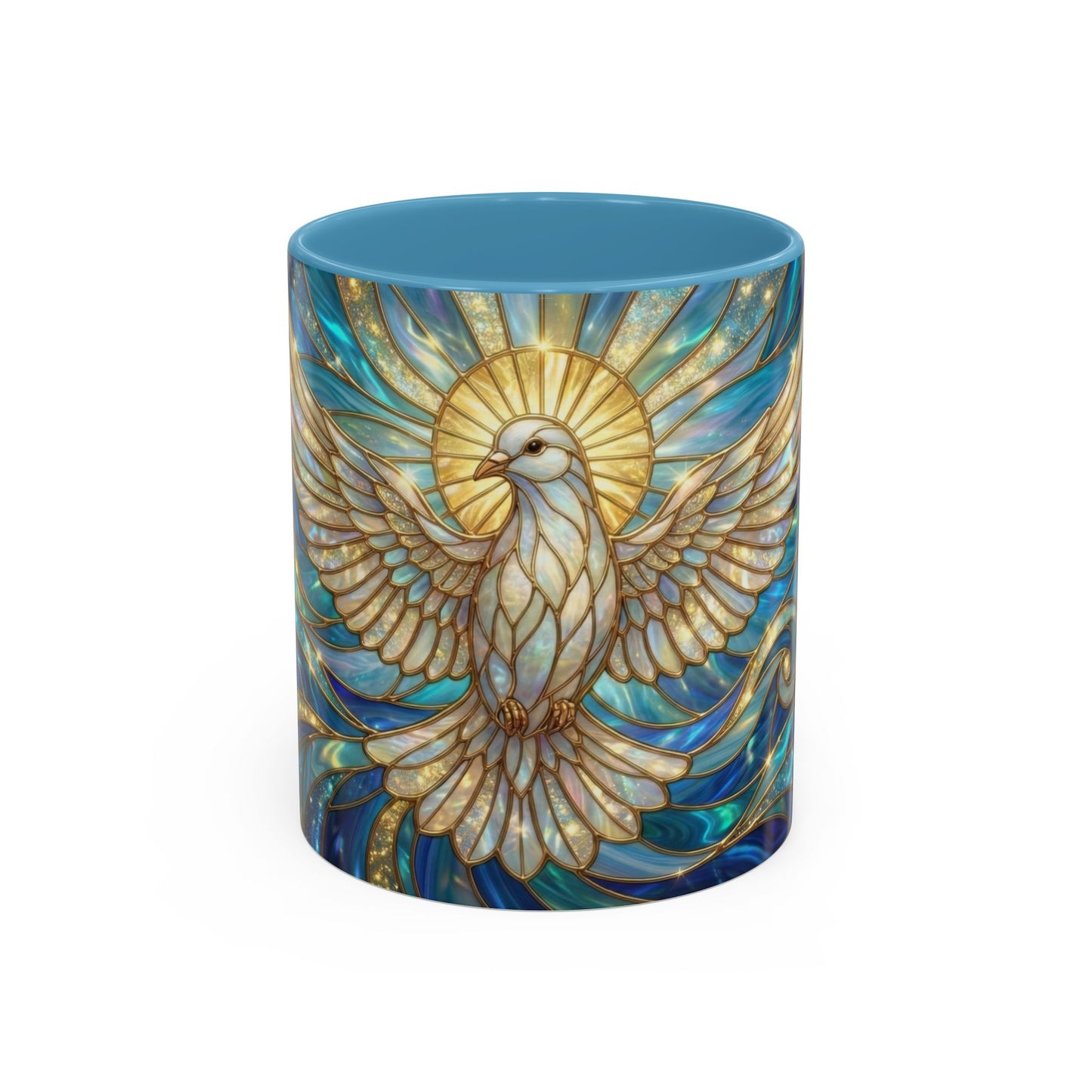 Stained Glass Dove Mug, Peace Dove Coffee Mug, Holy Spirit Dove Cup, Christian Gift Mug, Spiritual Art Mug, Faith Inspired Coffee Cup