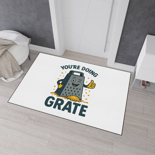 Funny Kitchen Mat – “You’re Doing Grate” Floor Rug, Cheese Grater Pun Mat, Cute Home Gift for Friends or Foodies