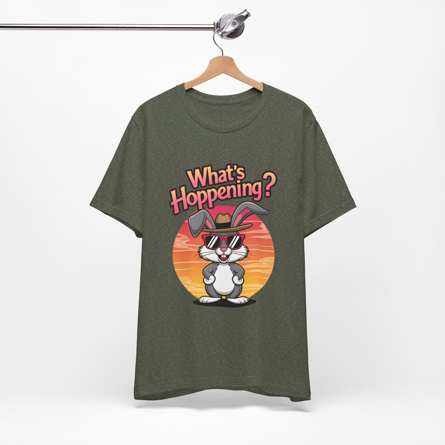 What’s Hoppening Funny Bunny Shirt – Cute Rabbit Pun T-Shirt – Sunset Graphic Tee for Animal Lovers, Easter, and Pun Enthusiasts