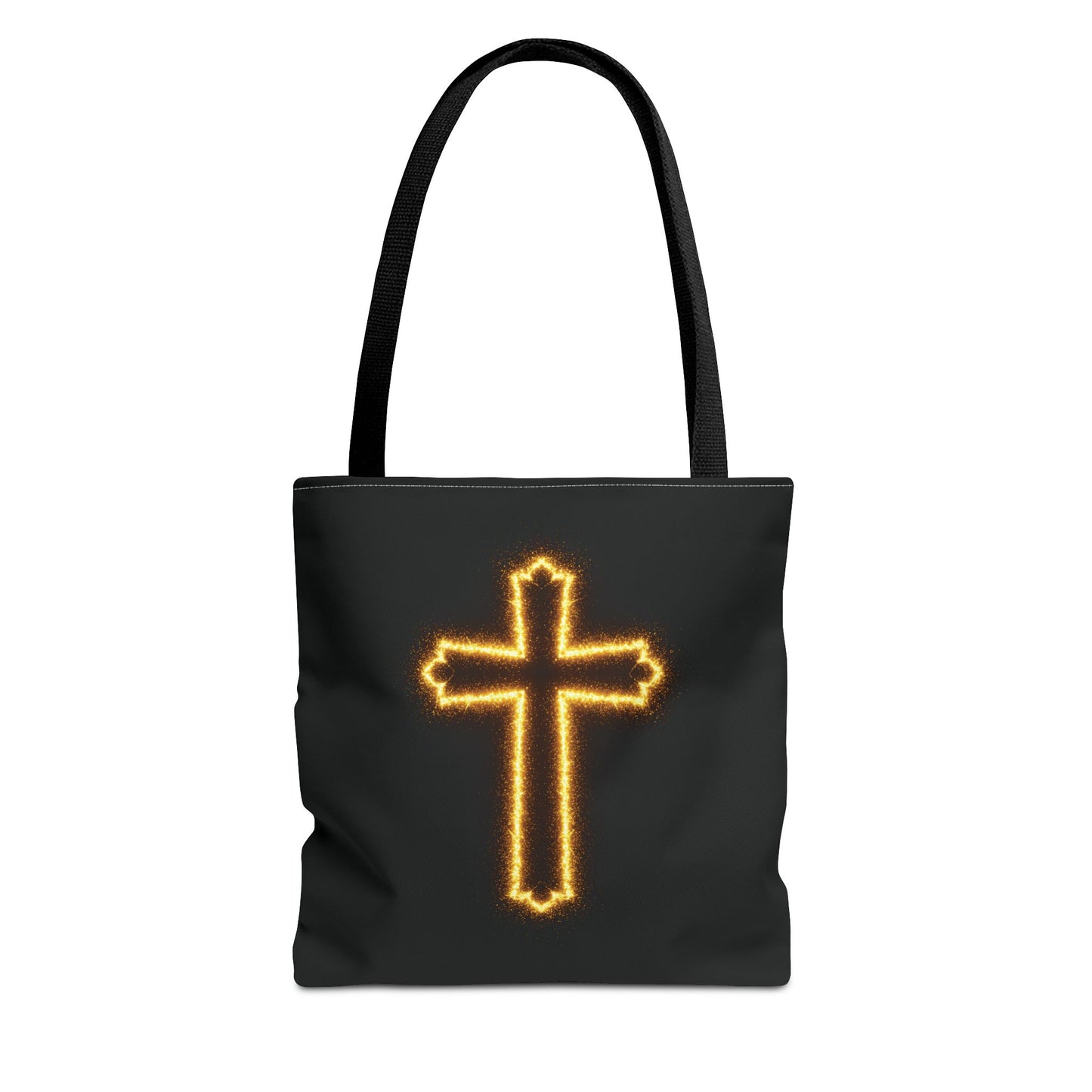 Christian Cross Tote Bag | Glowing Light Faith Bag | Inspirational Religious Gift | Black Canvas Tote | Spiritual Reusable Shopper