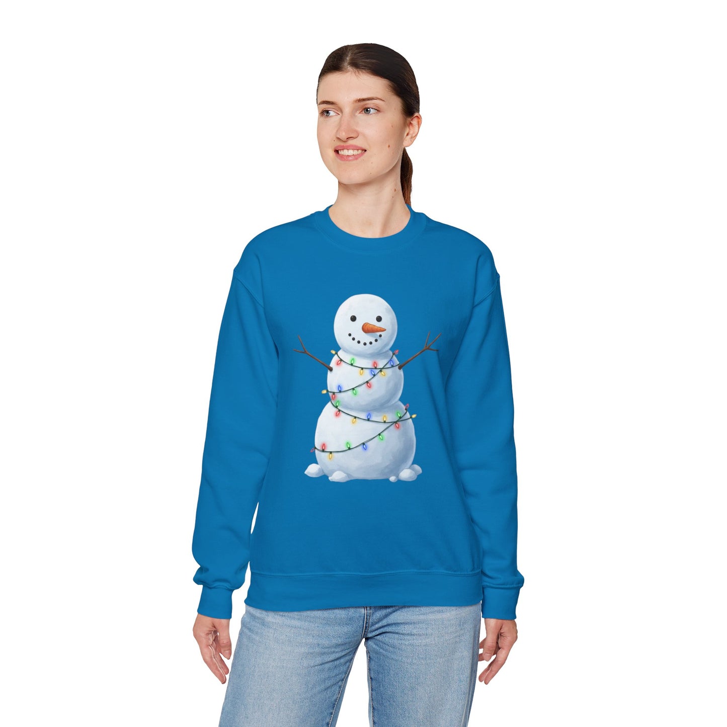 Cute Snowman Christmas Sweatshirt, Holiday Snowman Lights Sweater, Winter Snowman Crewneck, Cozy Christmas Gift, Festive Holiday Shirt