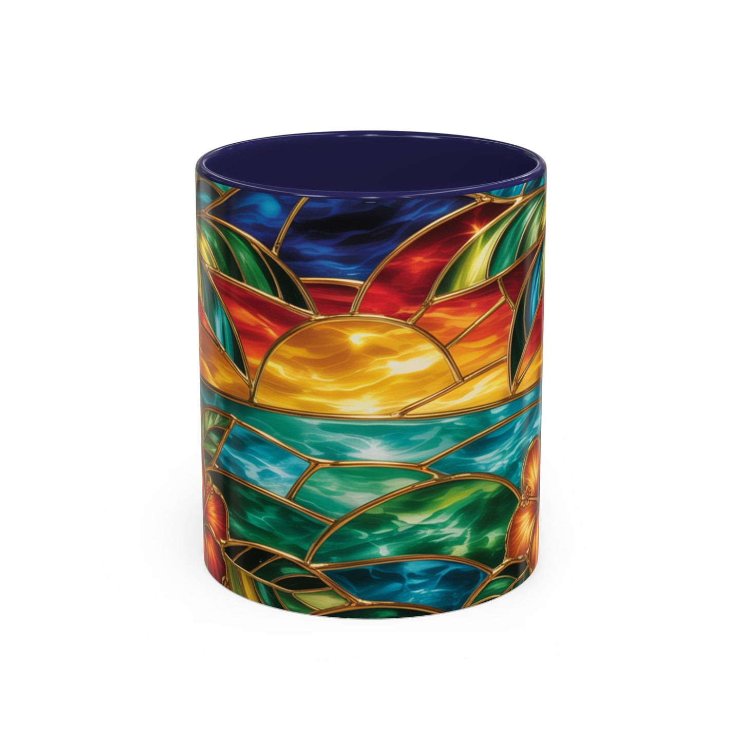 Stained Glass Tropical Sunset Mug, Hibiscus Flower Coffee Cup, Beach Lover Gift, Colorful Palm Tree Mug, Coastal Art Drinkware, Summer Cup