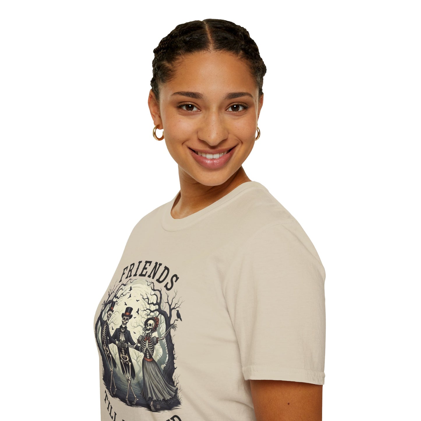 Friends Till The End Skeleton Tee | Dancing Skeleton Friends Shirt | Halloween Gothic BFF Gift | Unisex Heather Grey Graphic T-Shirt