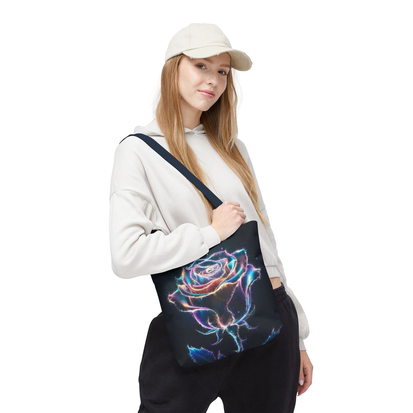 Neon Rose Tote Bag • Electric Floral Art Tote • Neon Glow Rose Canvas Carry-All • Vibrant Statement Floral Tote • Gift for Art Lovers