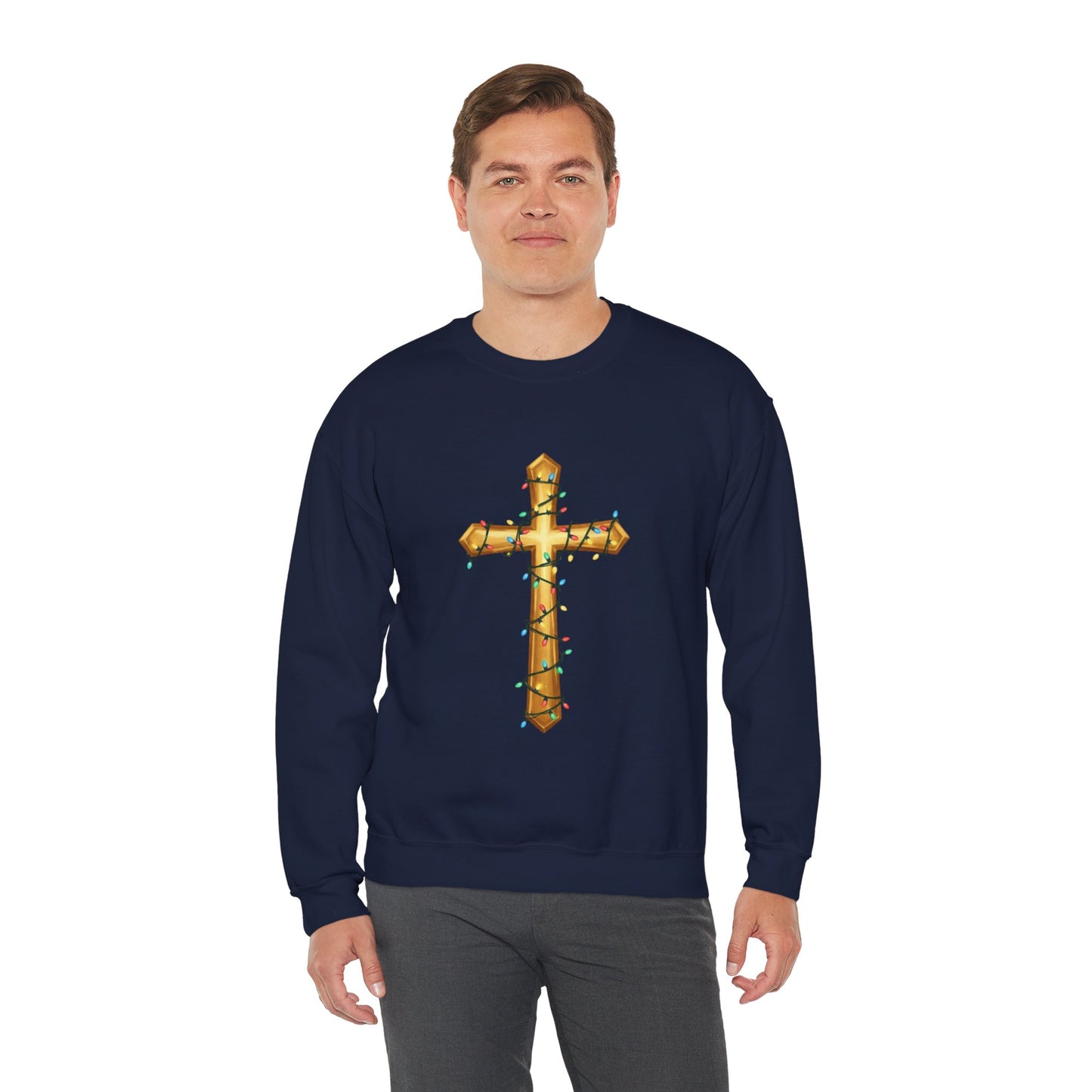 Christmas Cross Lights Sweatshirt, Christian Christmas Sweatshirt, Religious Holiday Cross Sweater, Jesus Christmas Gift, Faith