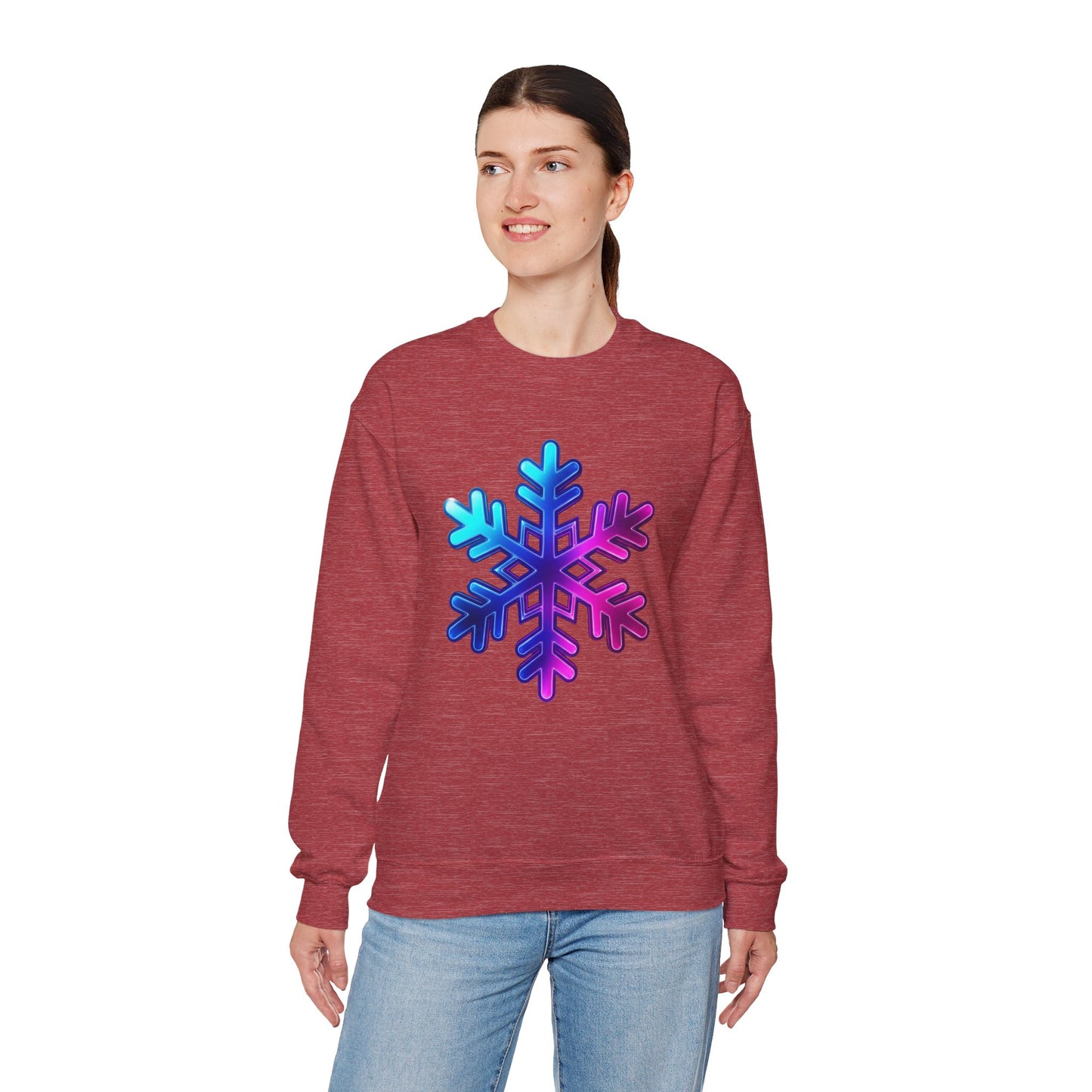 Blue Pink Gradient Snowflake Sweatshirt, Winter Aesthetic Pullover, Cozy Christmas Crewneck, Festive Holiday Sweater Gift for Her or Him