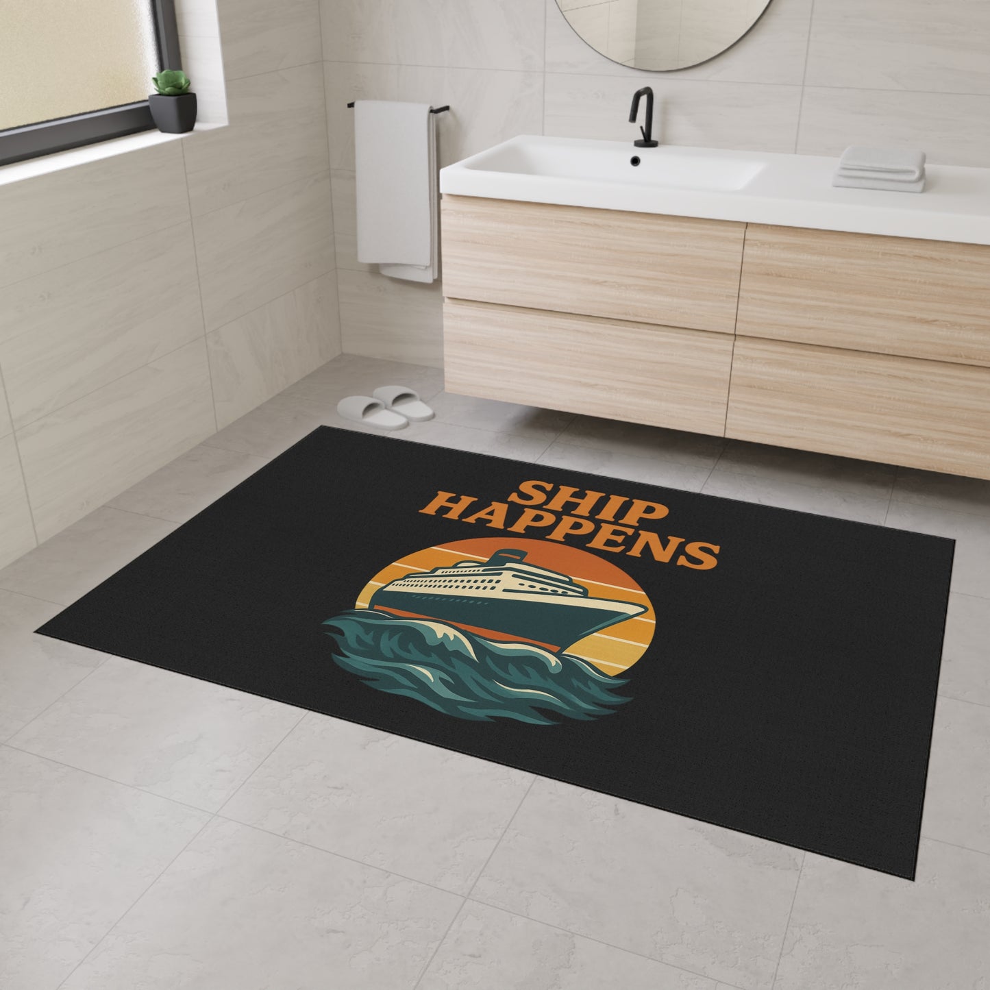 Floor Mat - Cruise Ship 'Ship Happens' Design Nautical Decor Gift for Traveler Ocean Mat Sea Decoration
