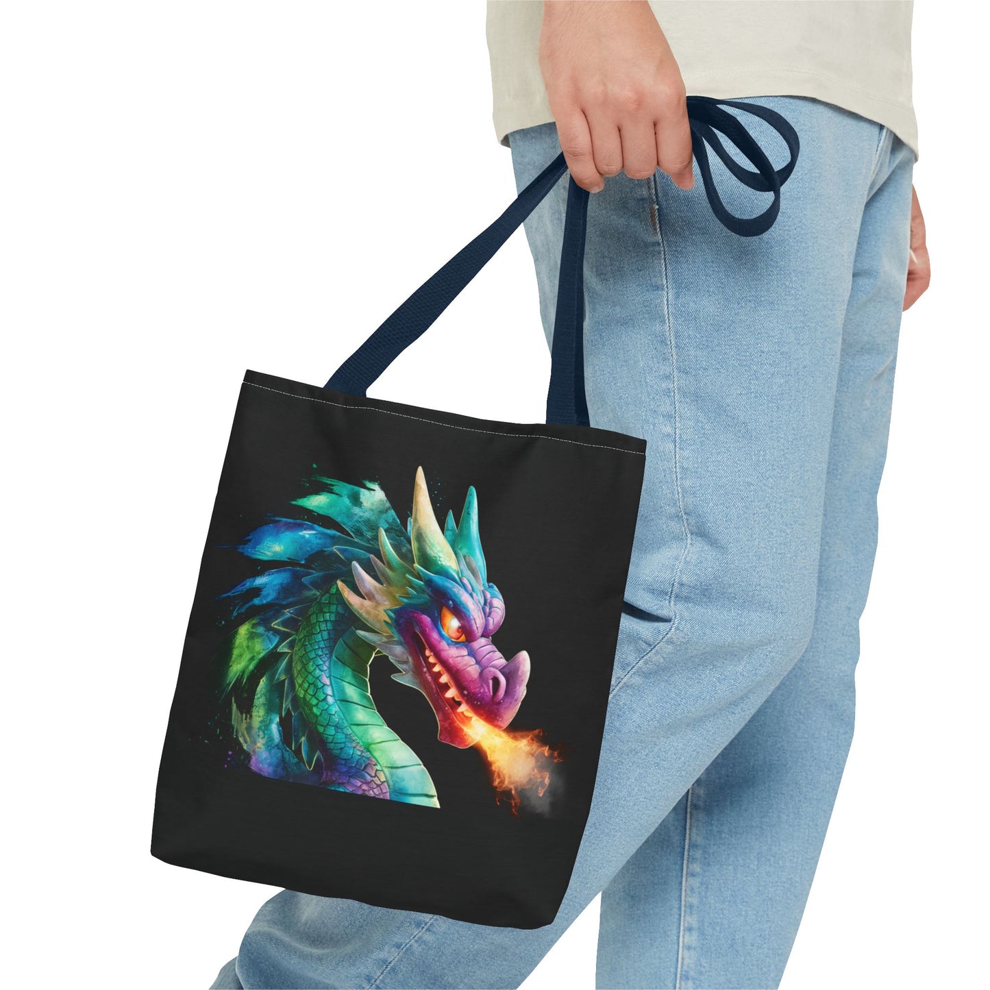 Double-Sided Fierce Dragon Canvas Tote - Colorful Fire-Breathing Fantasy, Eco Reusable Bag, Gift for Dragon Lover