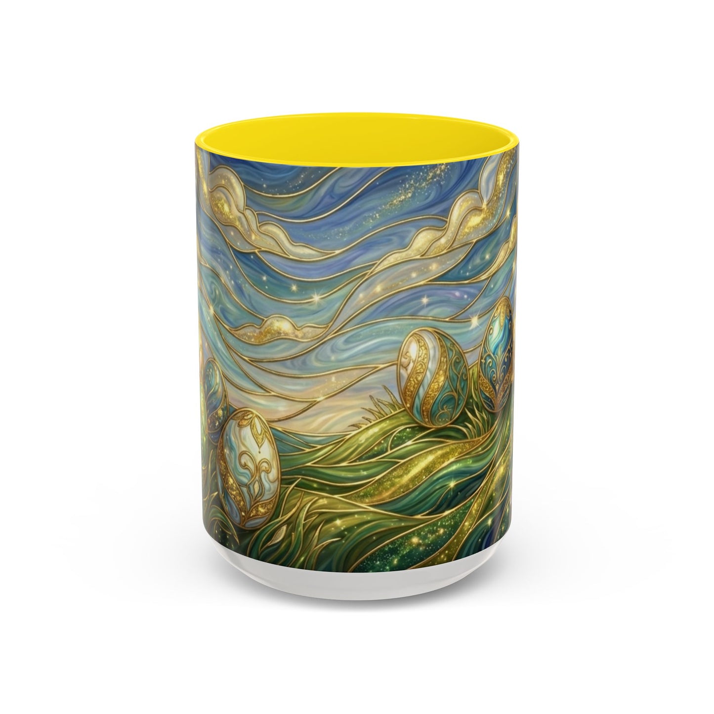 Stained Glass Easter Egg Mug, Magical Spring Floral Coffee Cup, Art Nouveau Fantasy Teacup, Elegant Celestial Starry Sky Mug Gift Idea