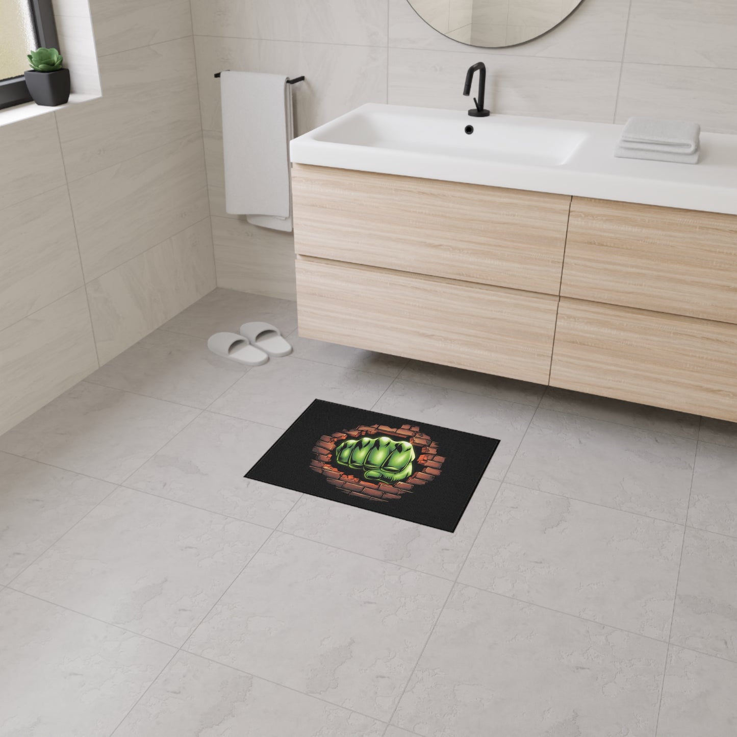 Green Fist Floor Mat Geeky Home Decor Comic Book Gift Welcome Mat Door Mat