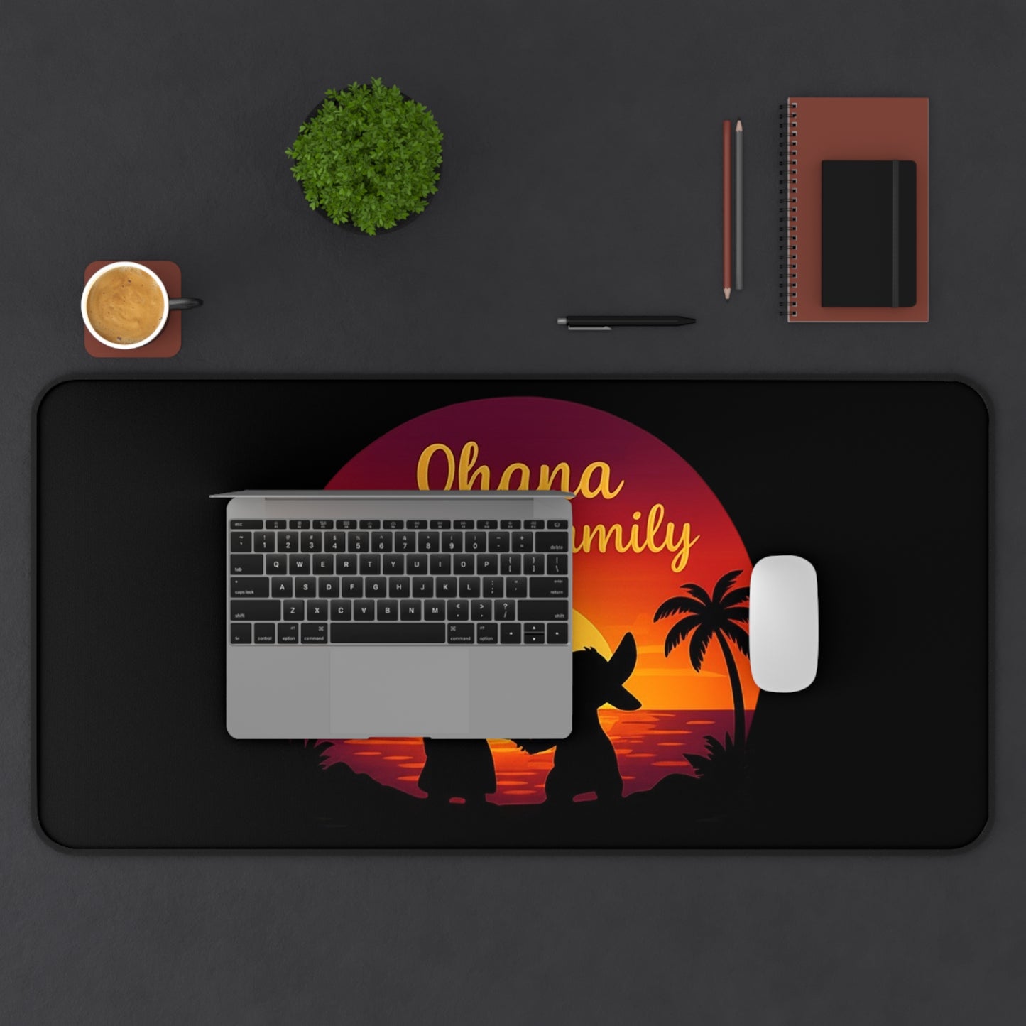Ohana Means Family Desk Mat – Tropical Mouse Pad, Extended Gaming Mat, Aesthetic Office Decor, Cute Anime Desk Setup Gift
