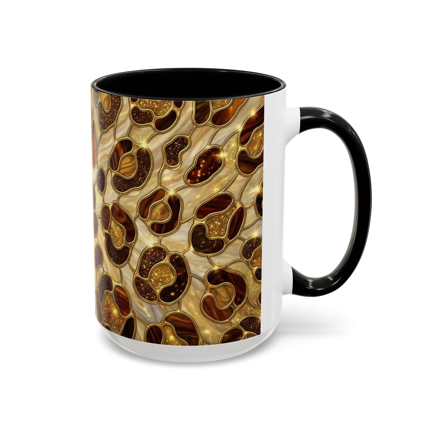 Stained Glass Leopard Print Mug, Gold Cheetah Coffee Cup, Luxury Animal Print Gift, Glam Mosaic Tea Mug, Trendy Desk Decor For Her Gifts