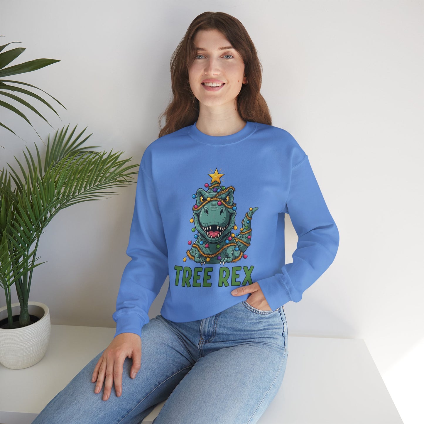 Tree Rex Christmas Sweatshirt, Funny Dinosaur Holiday Sweater, Cute T-Rex Christmas Crewneck, Festive Unisex Gift For Friends And Family