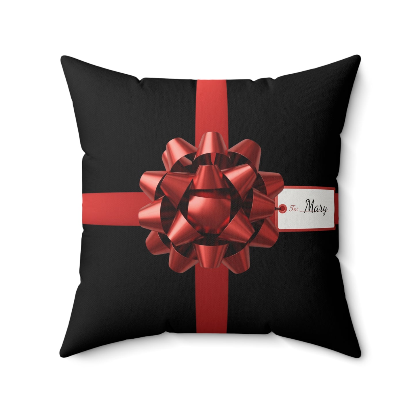 Custom Name Gift Wrap Pillow | Personalized Faux Suede Cushion | Holiday Red Bow Decor | Christmas Throw Pillow for Home or Gift