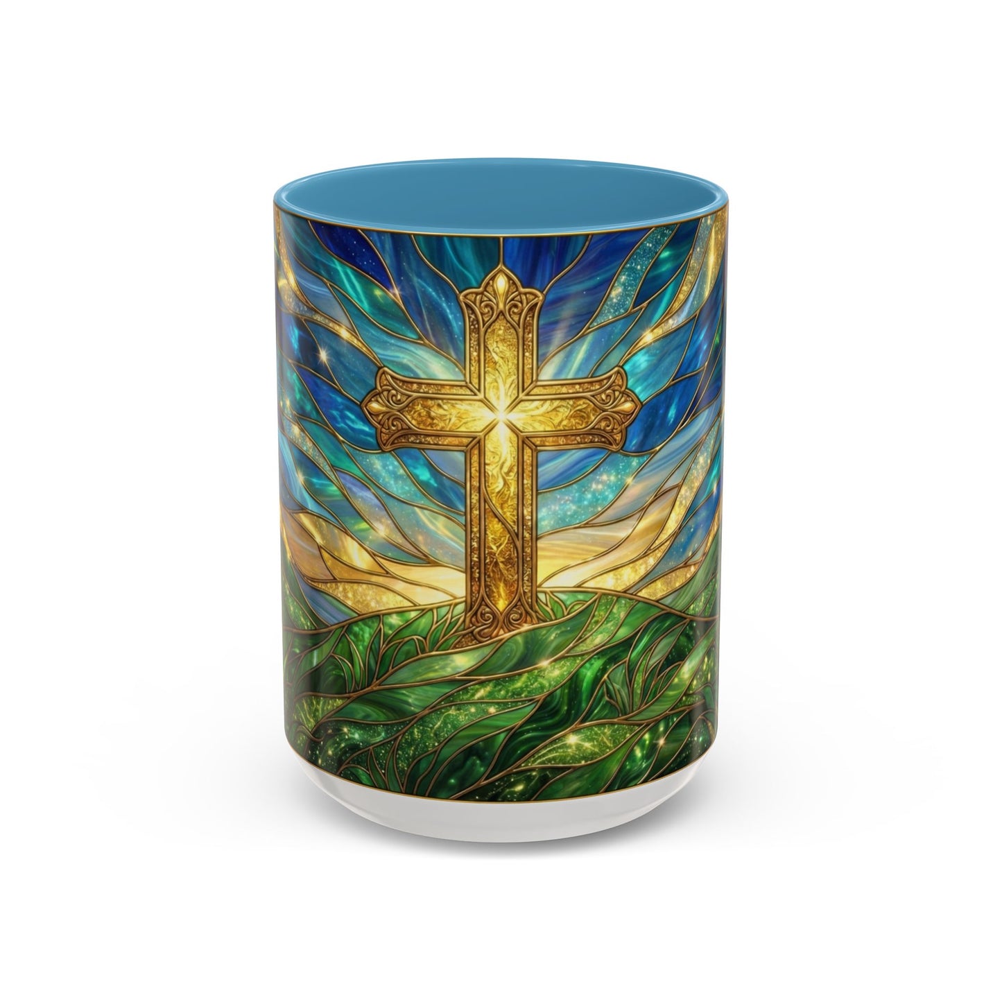 Christian Cross Mug, Stained Glass Cross Coffee Mug, Religious Gift For Christian, Faith Based Mug, Inspirational Bible Mug