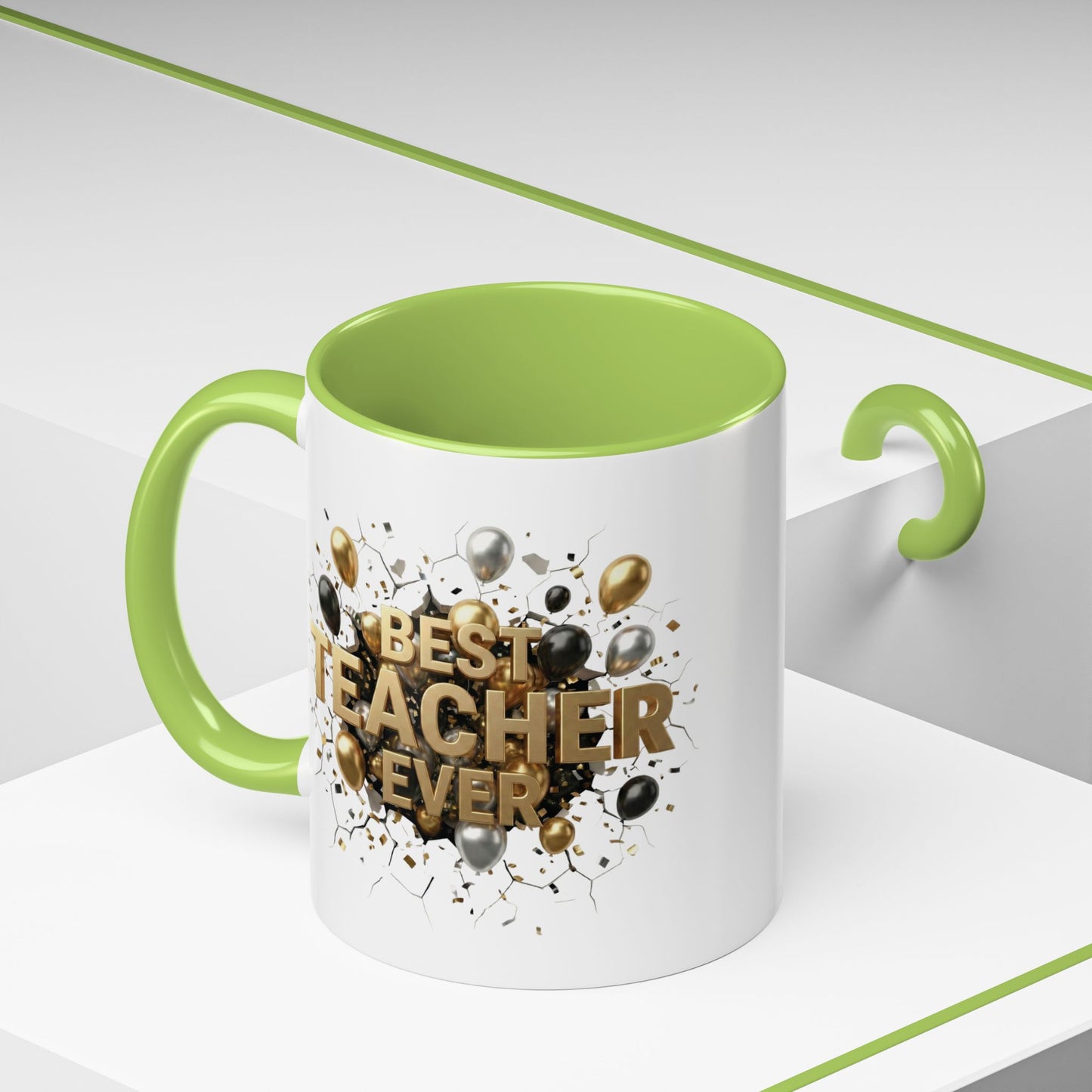 Personalized Teacher Mug, Best Teacher Ever Gift, Custom Educator Coffee Cup, 3D Gold Balloon Design, Teacher Appreciation Present