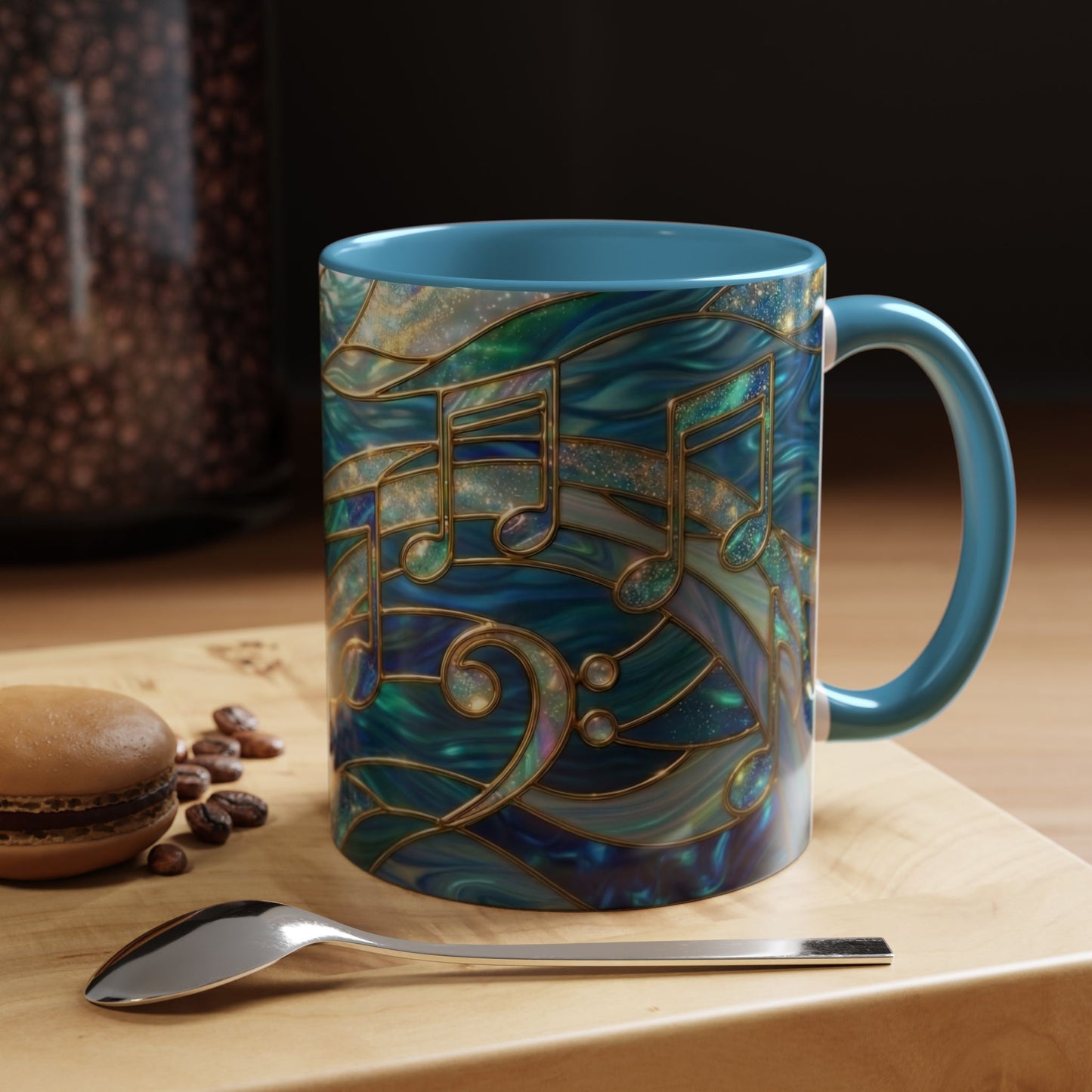 Music Notes Mug, Music Lover Coffee Cup, Stained Glass Music Mug, Musician Gift, Piano Teacher Mug, Aesthetic Music Cup