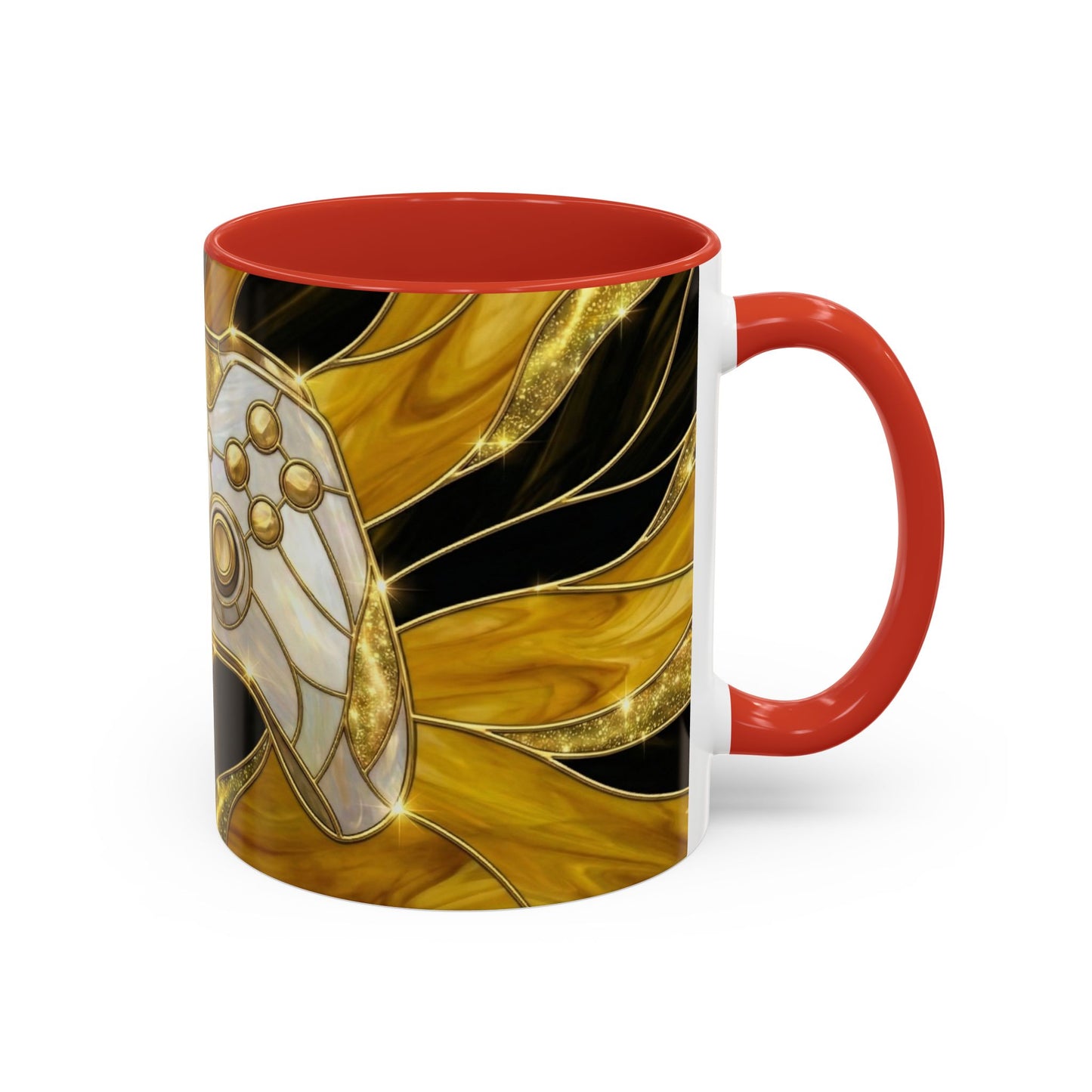 Stained Glass Gamer Mug, Gold Controller Coffee Cup, Video Game Gifts for Him, Gamer Boyfriend Gift, Teen Boy Gaming Mug, Desk Decor