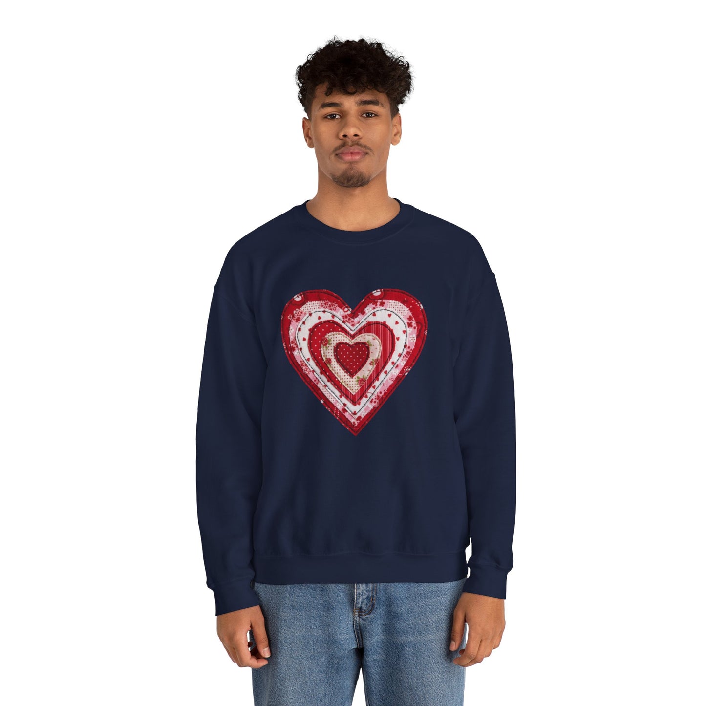 Faux Patchwork Heart Sweatshirt, Valentine Heart Shirt, Cute Valentine Gift, Retro Patchwork Crewneck, Cozy Love Sweater, Boho Heart Top
