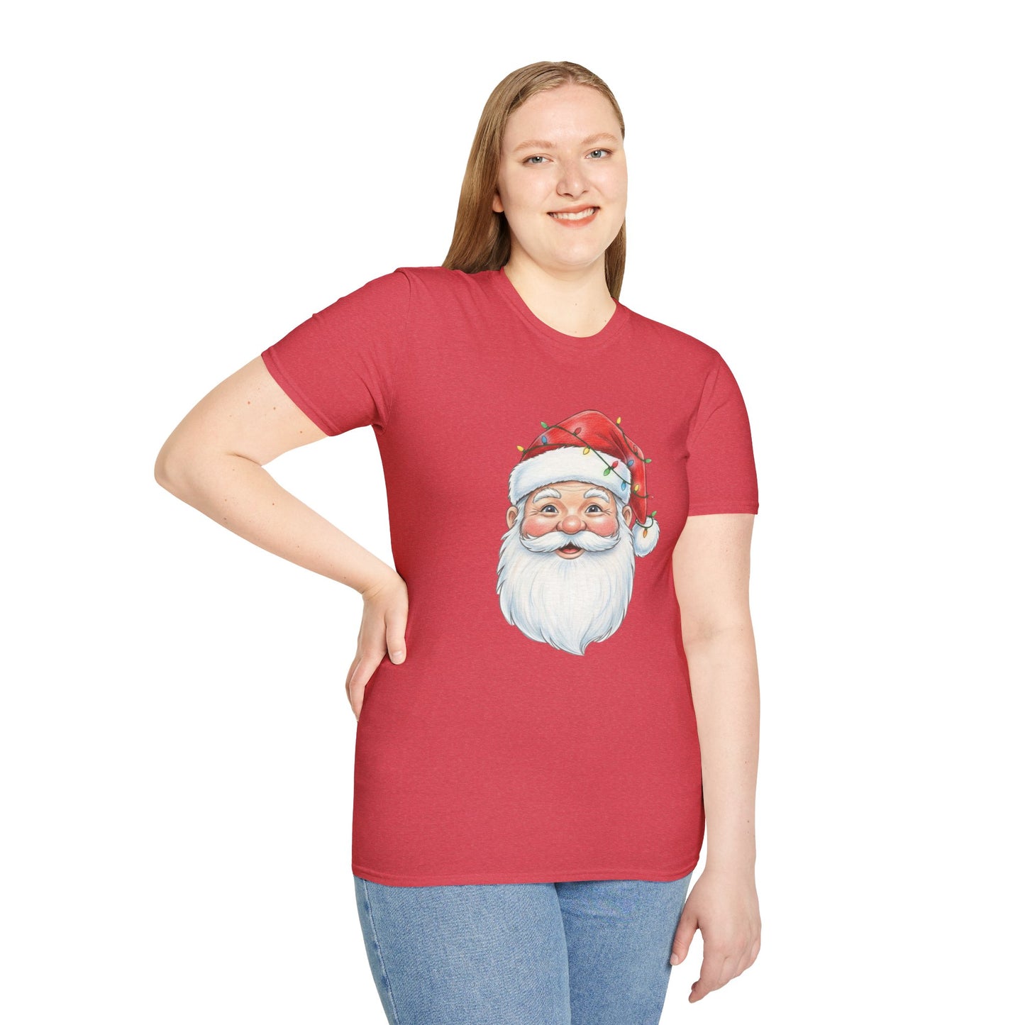Santa Face Christmas Shirt, Vintage Santa T-Shirt, Santa With Christmas Lights Tee, Cute Christmas Graphic Tee, Holiday Santa Claus Shirt