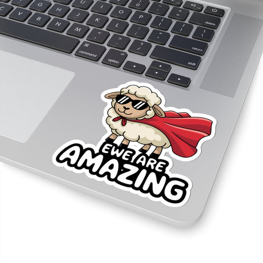Funny Sheep Sticker – “Ewe Are Amazing” Punny Vinyl Sticker for Laptop, Gift for Coworker, Cute Motivational Decal