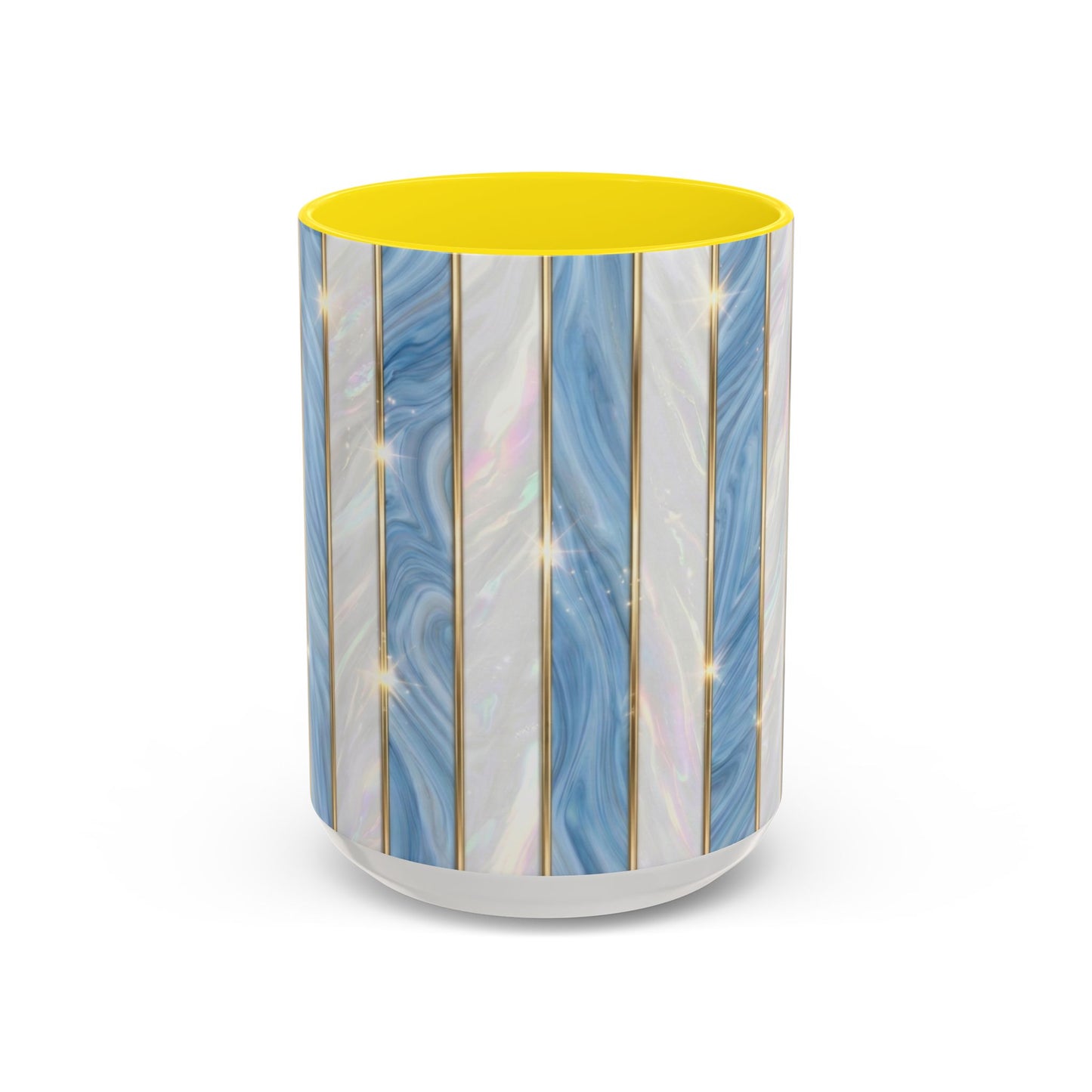Faux Stained Glass Mug, Blue Pearlescent Coffee Cup, Art Deco Stained Glass Decor, Elegant Gold Stripe Teacup, Unique Art Gift For Her
