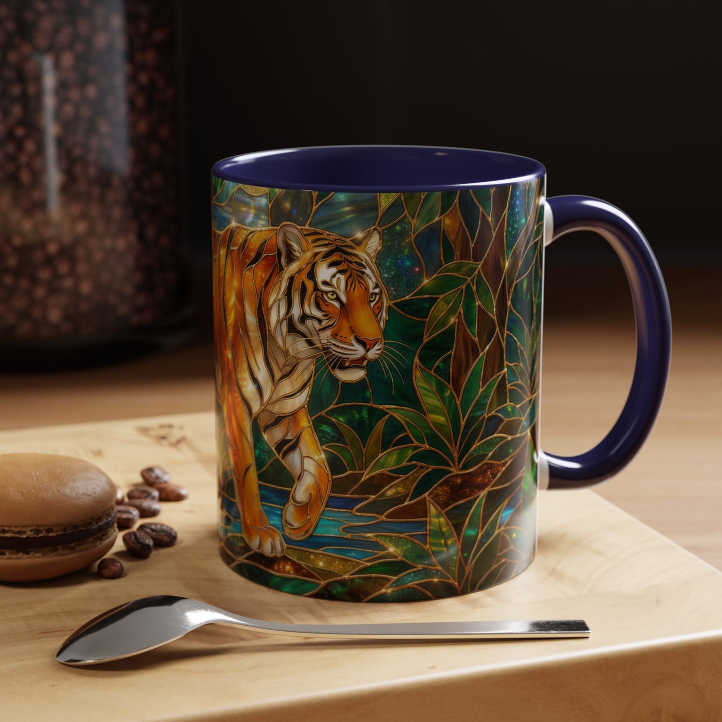 Stained Glass Tiger Mug, Tiger Coffee Cup, Wildlife Art Mug, Jungle Tiger Gift, Animal Lover Mug, Nature Inspired Coffee Cup