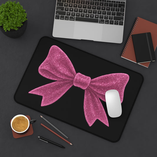 Pink Glitter Bow Desk Mat – Coquette Aesthetic Mouse Pad XL – Cute Girly Office Decor – Soft Girl Gaming Desk Mat – Pinkcore Desk Accessory