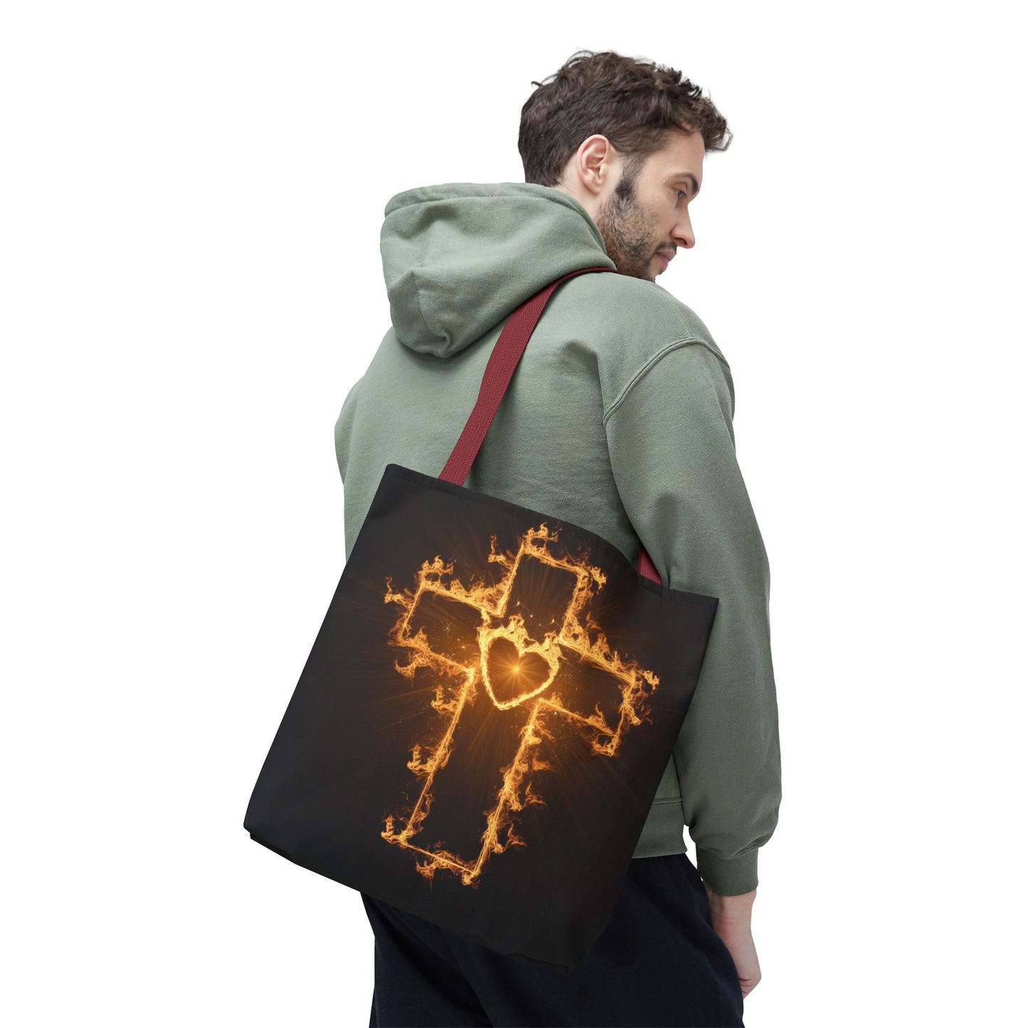 Stylish Flame Cross Tote Bag - Faith-Inspired Fashion