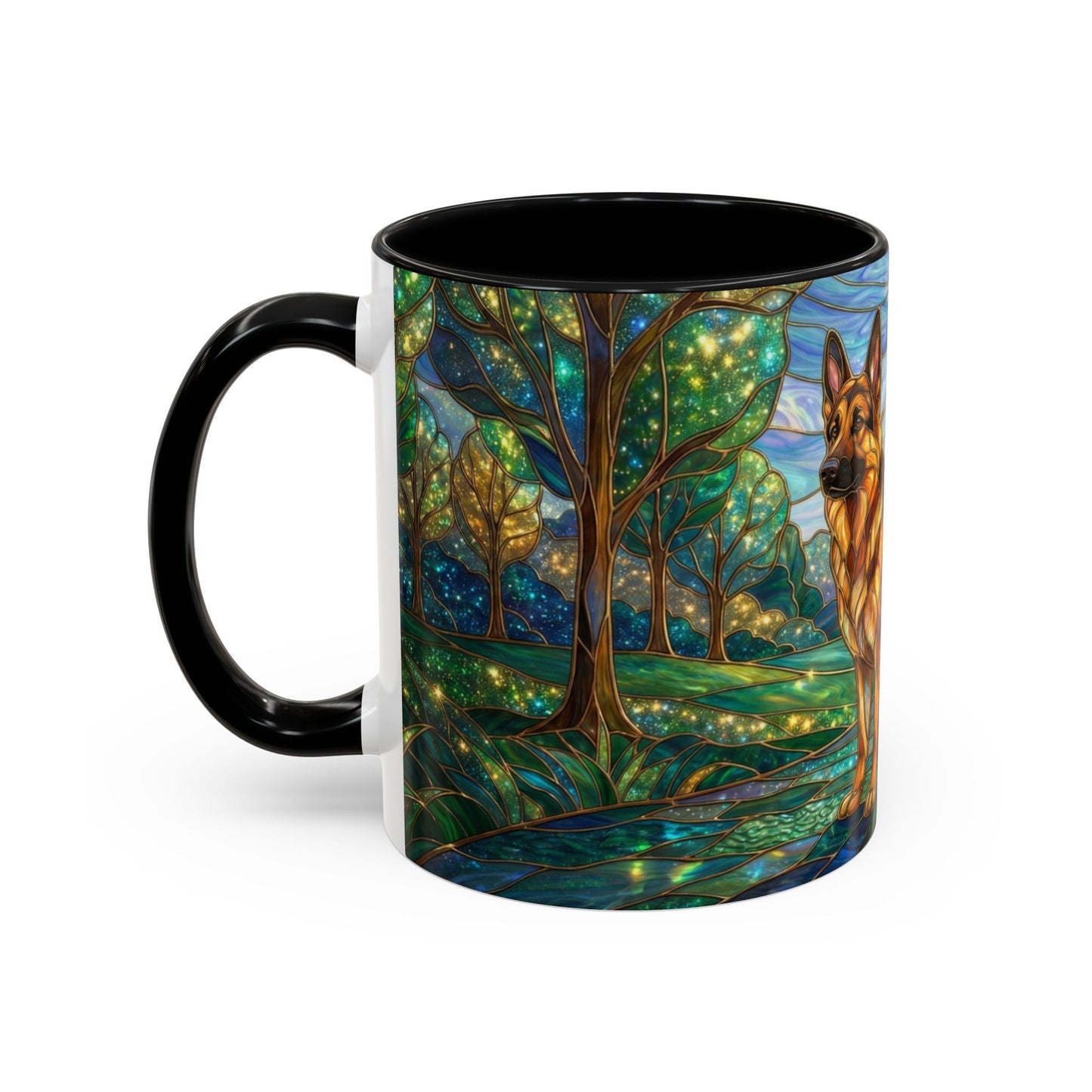 Stained Glass German Shepherd Mug, Dog Lover Coffee Mug, German Shepherd Art Cup, Pet Memorial Gift, Colorful Dog Mug, Nature Art Mug