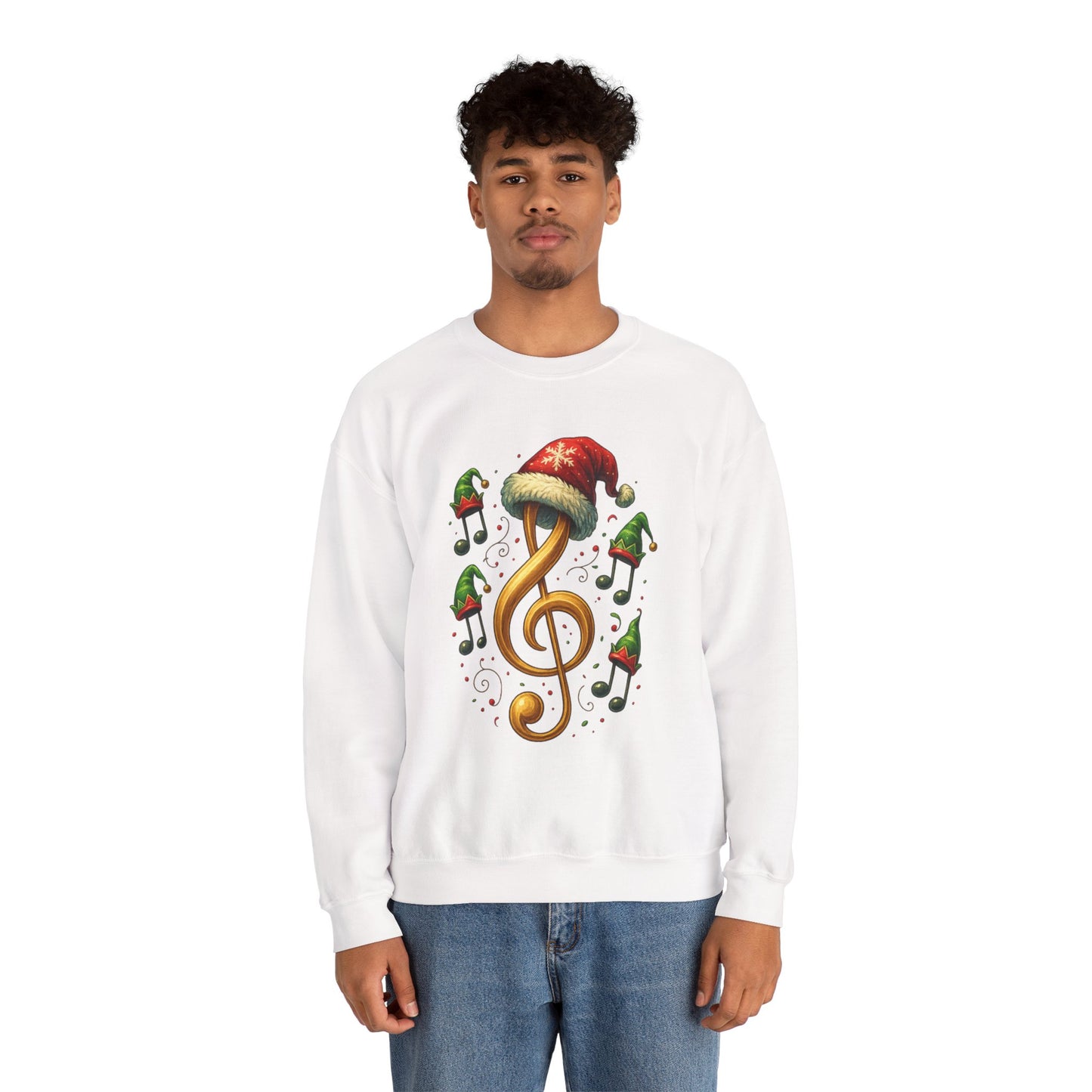Christmas Music Note Sweatshirt, Holiday Treble Clef Sweater With Santa Hat, Festive Music Lover Gift, Cozy Winter Crewneck Unisex Top