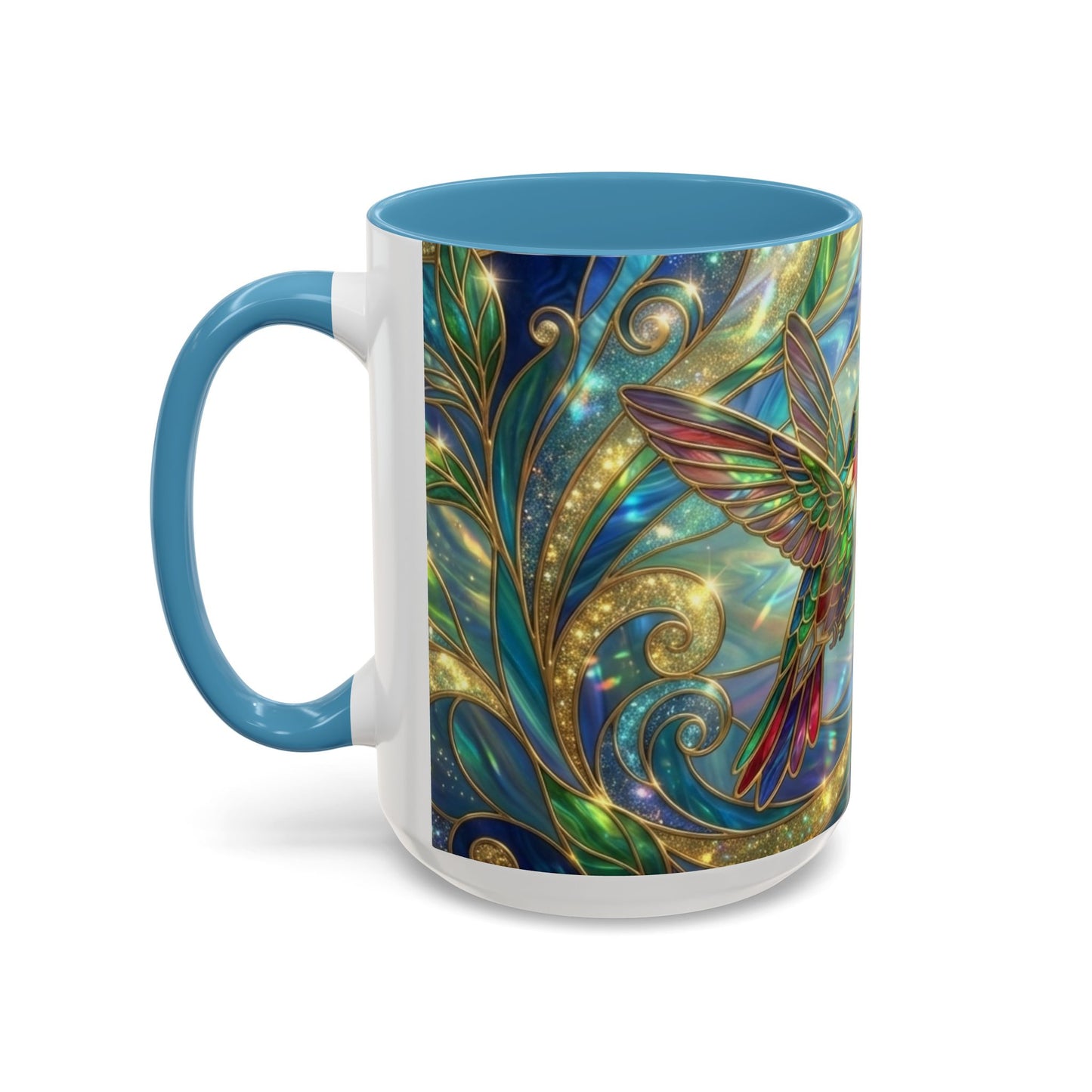 Stained Glass Hummingbird Mug, Colorful Floral Coffee Cup, Bird And Flower Art Mug, Nature Lover Gift, Artistic Garden Mug, Unique Gift
