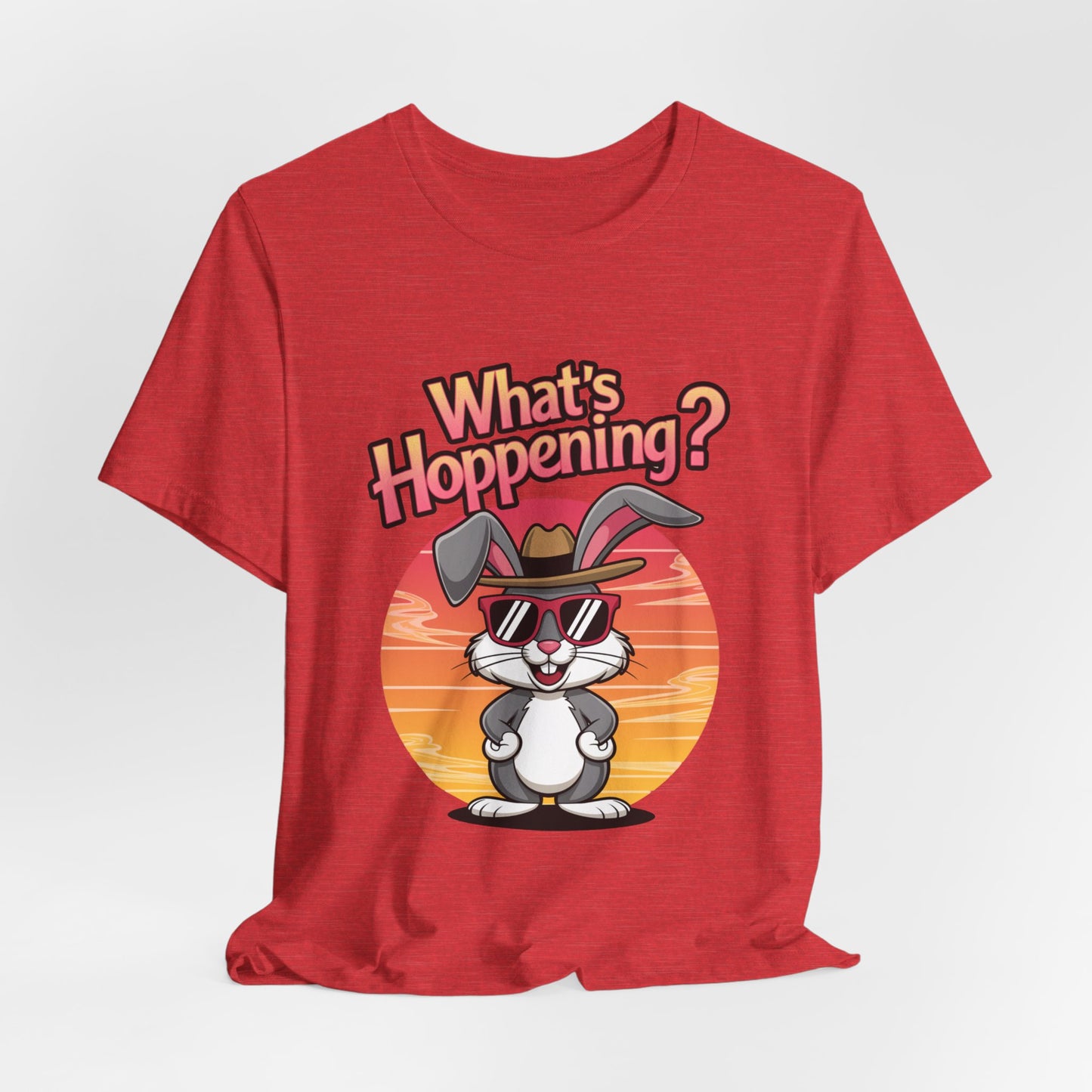 What’s Hoppening Funny Bunny Shirt – Cute Rabbit Pun T-Shirt – Sunset Graphic Tee for Animal Lovers, Easter, and Pun Enthusiasts